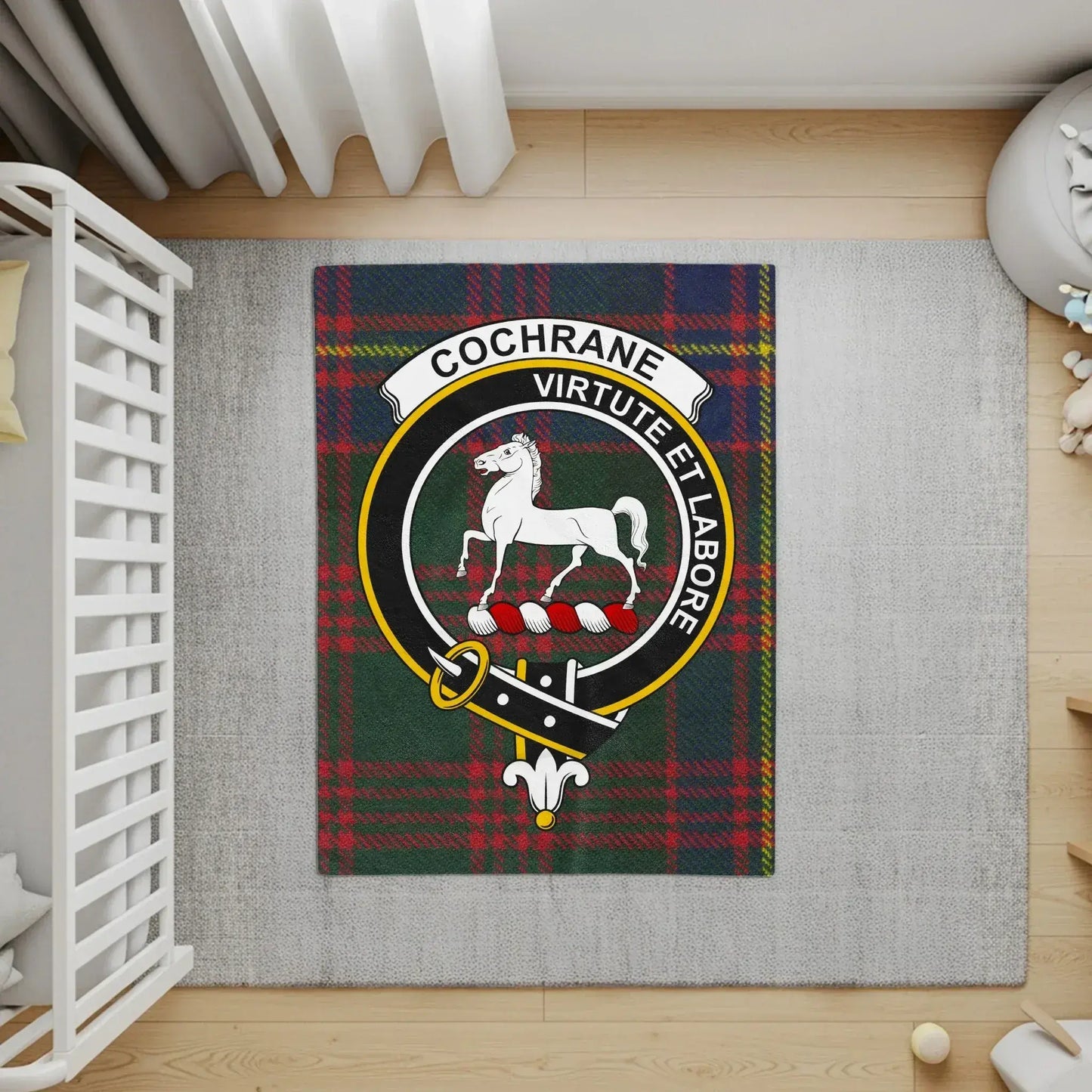 Cochrane Virtute Et Labore Crest Plaid Rug product type