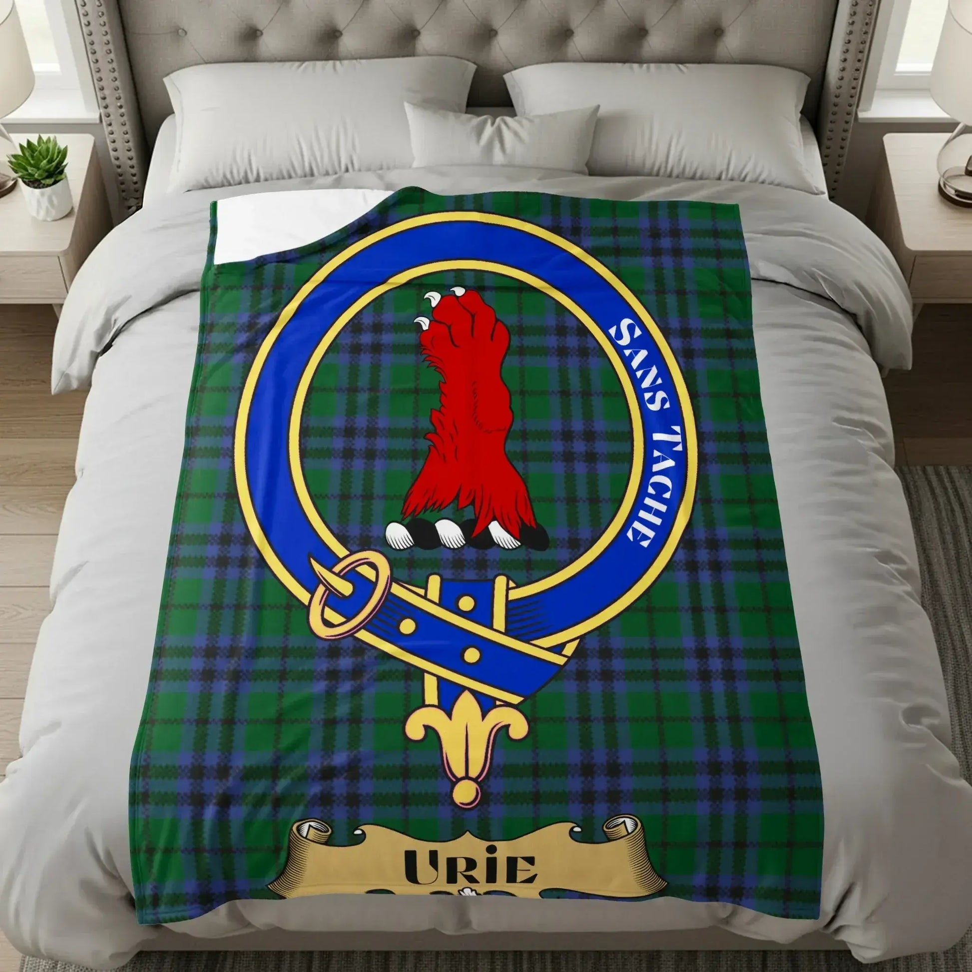 Urie Clan Tartan Plaid Blanket with Crest Design product