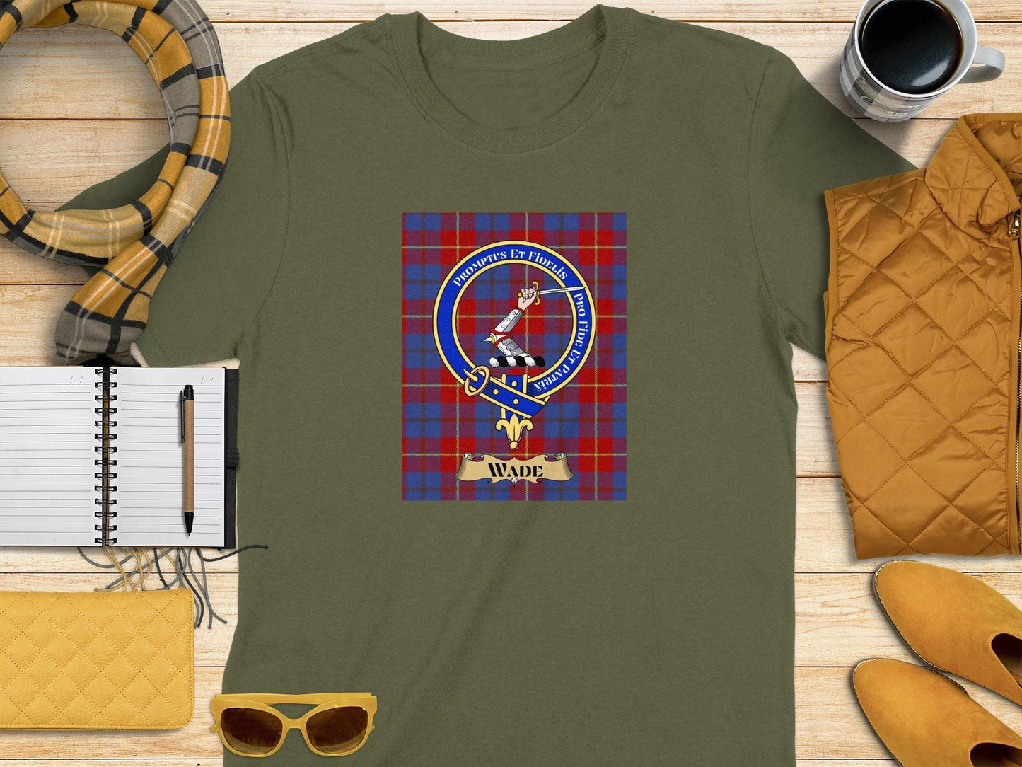 Scottish Wade Clan Crest Tartan Pattern T-Shirt - Celtic Ancestry Gifts