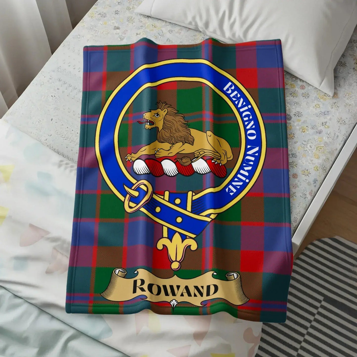 Scottish Family Crest Lion on Tartan Pattern Blanket product
