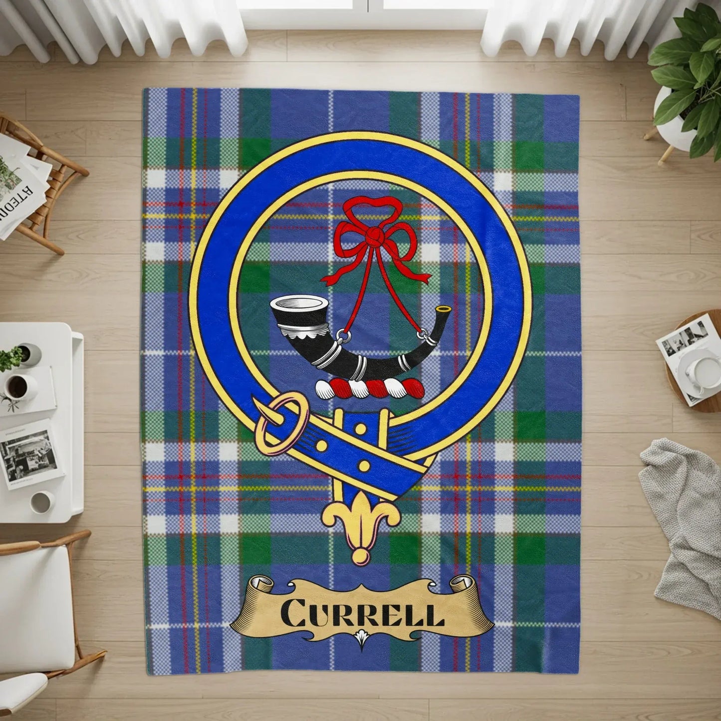 Scottish Clan Emblem Blue Plaid Currell Rug product
