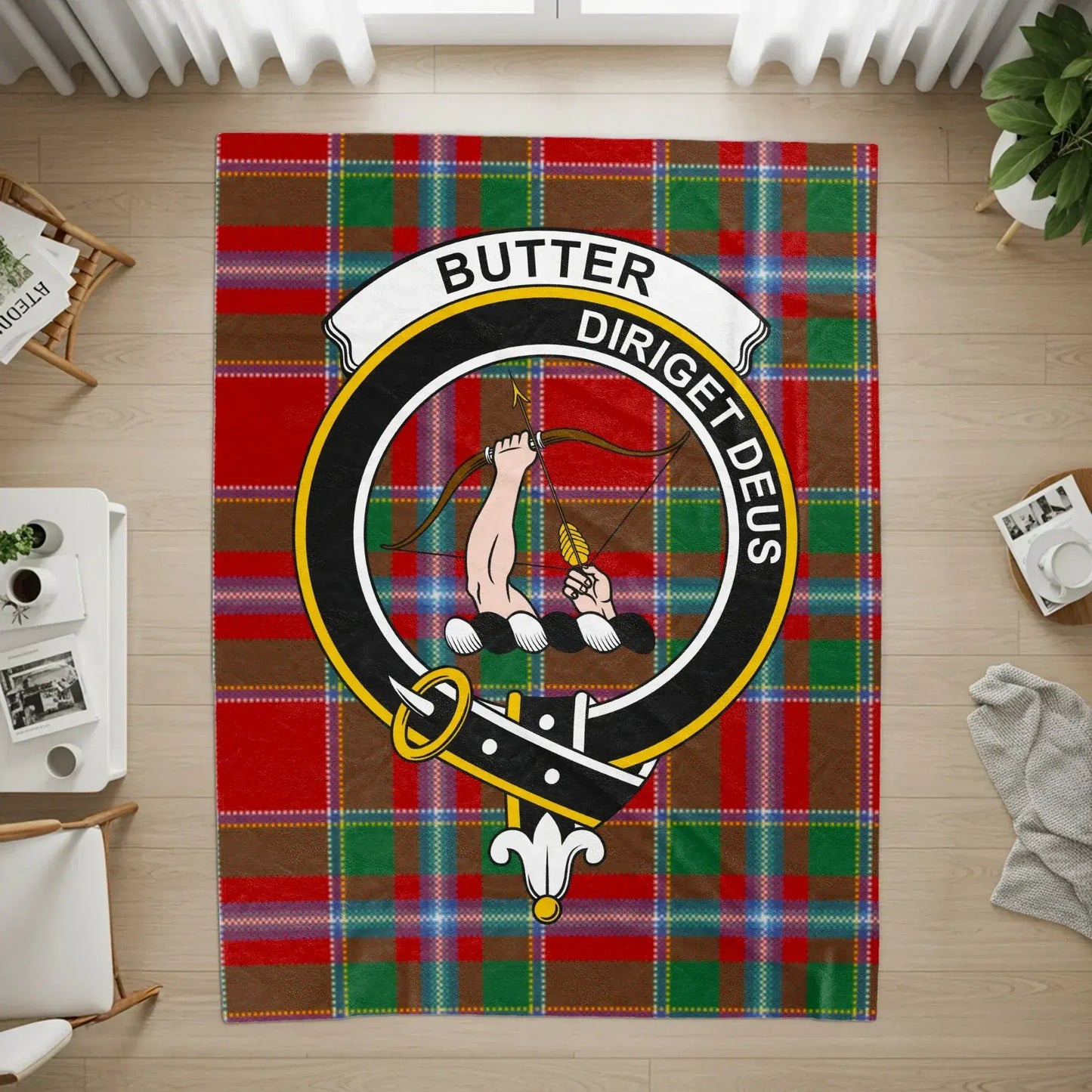 Scottish Clan Crest with Tartan Print Rug product