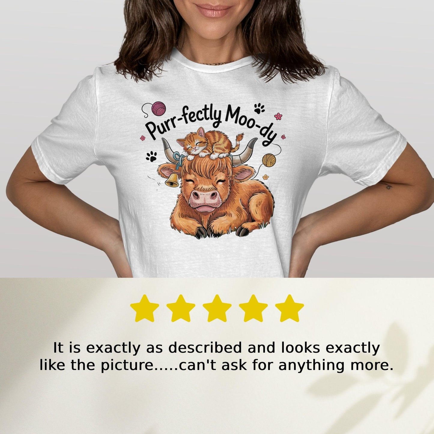 Purr-fectly Moo-dy Cute Highland Cow Cat T-Shirt - Celtic Ancestry Gifts