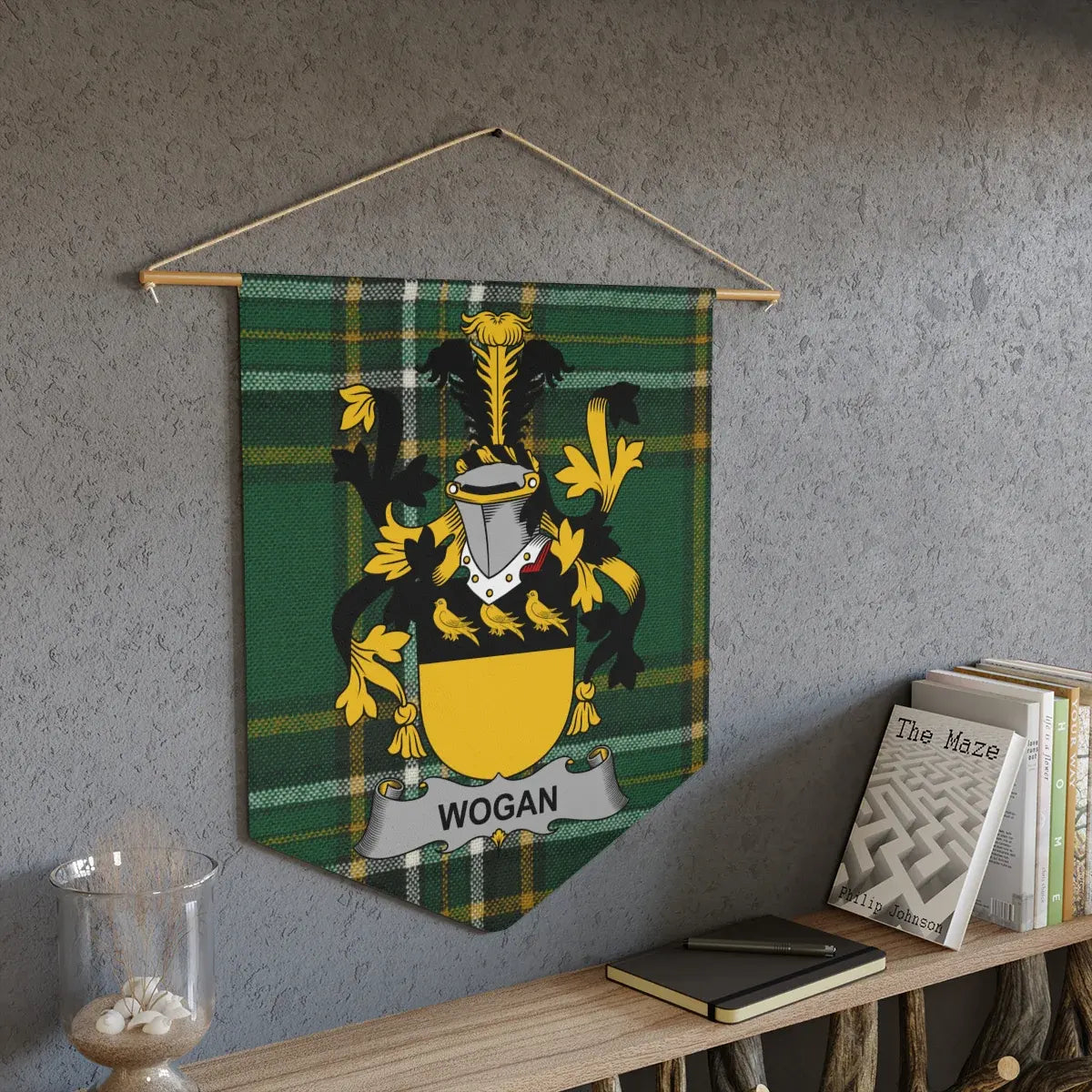 Wogan Family Crest Wall Banner Tartan Pattern product