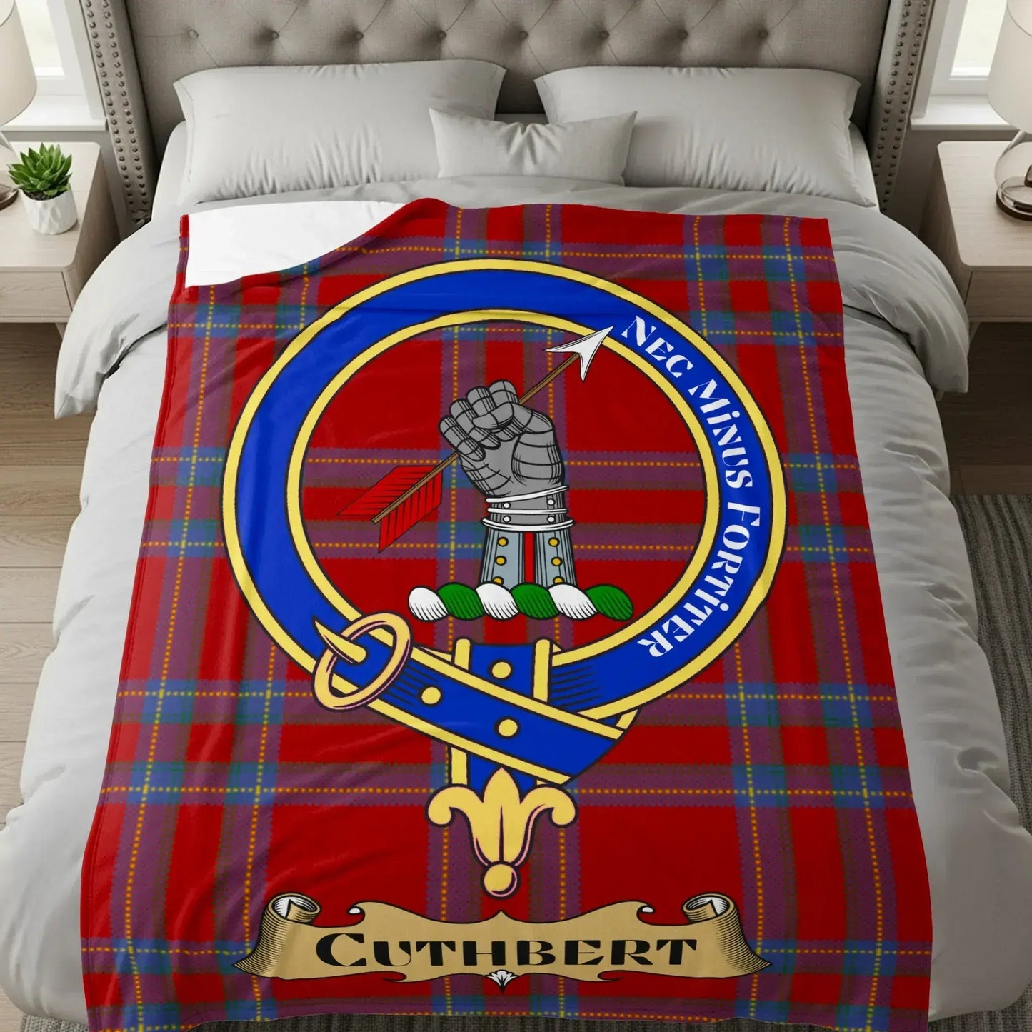 Cuthbert Clan Tartan with Emblem Design Blanket Product