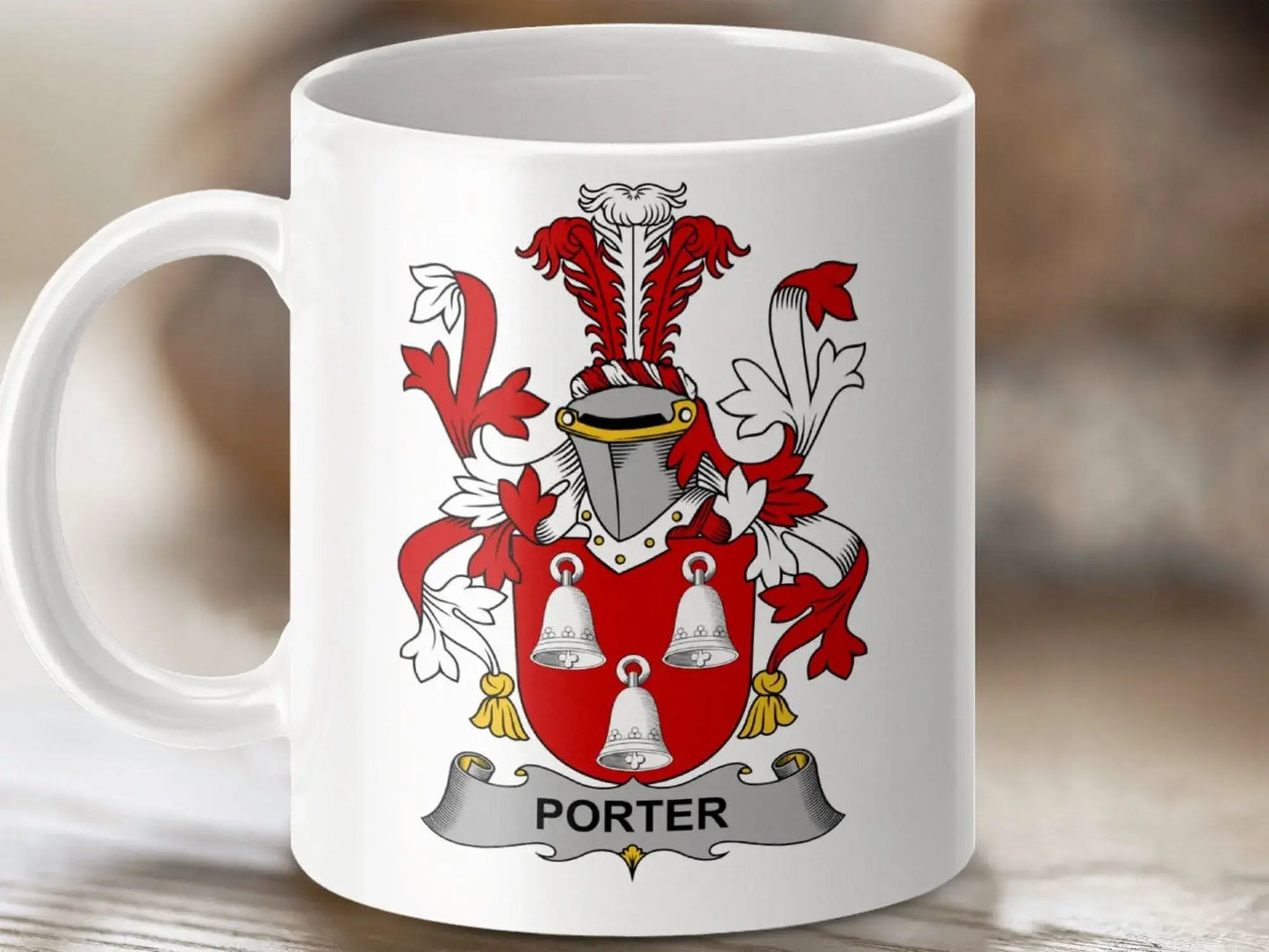 Porter Family Crest Emblazoned Ceramic Mug - Celtic Ancestry Gifts