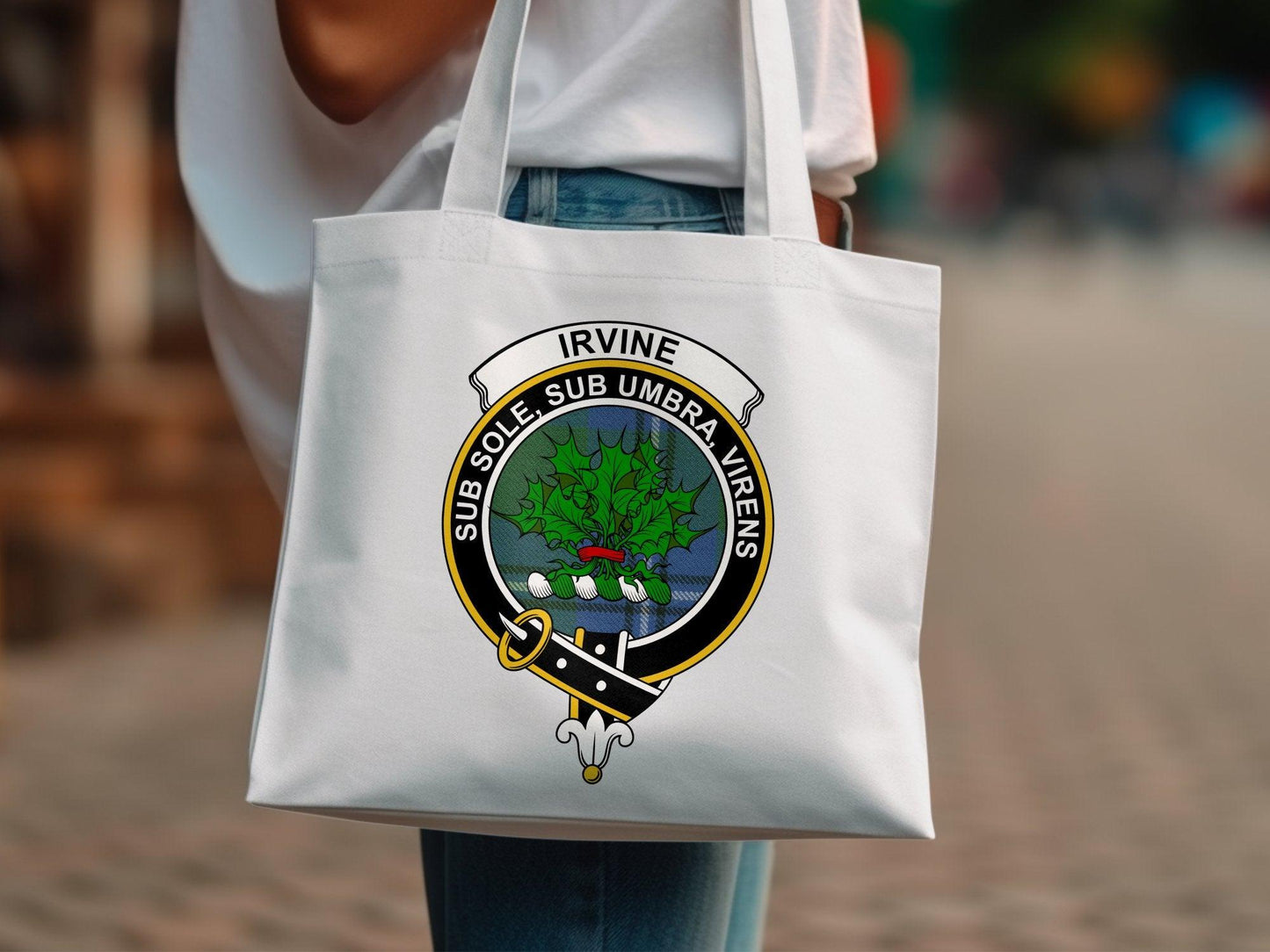 Irvine Scottish Clan Crest Tartan Tote Bags - Celtic Ancestry Gifts