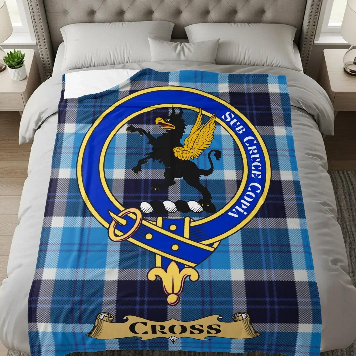 Blue and Grey Plaid Personalized Blanket product type