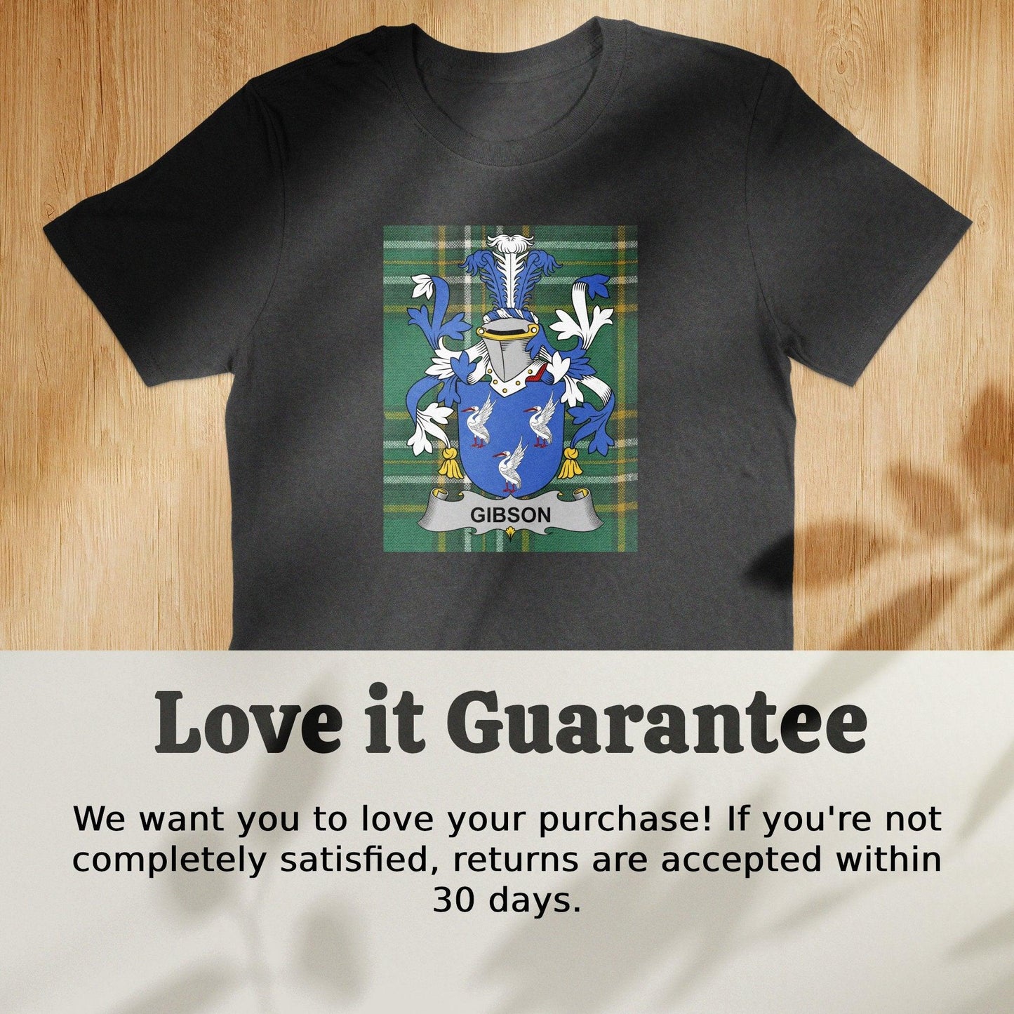 Gibson Family Crest Irish Tartan Background T-Shirt - Celtic Ancestry Gifts