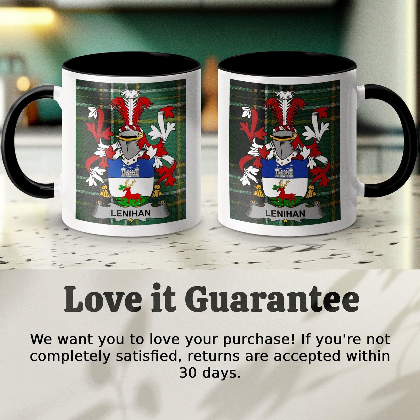 Personalized Family Crest Lenihan Coffee Mug, Custom Heraldic Emblem Cup, Unique Gift Idea