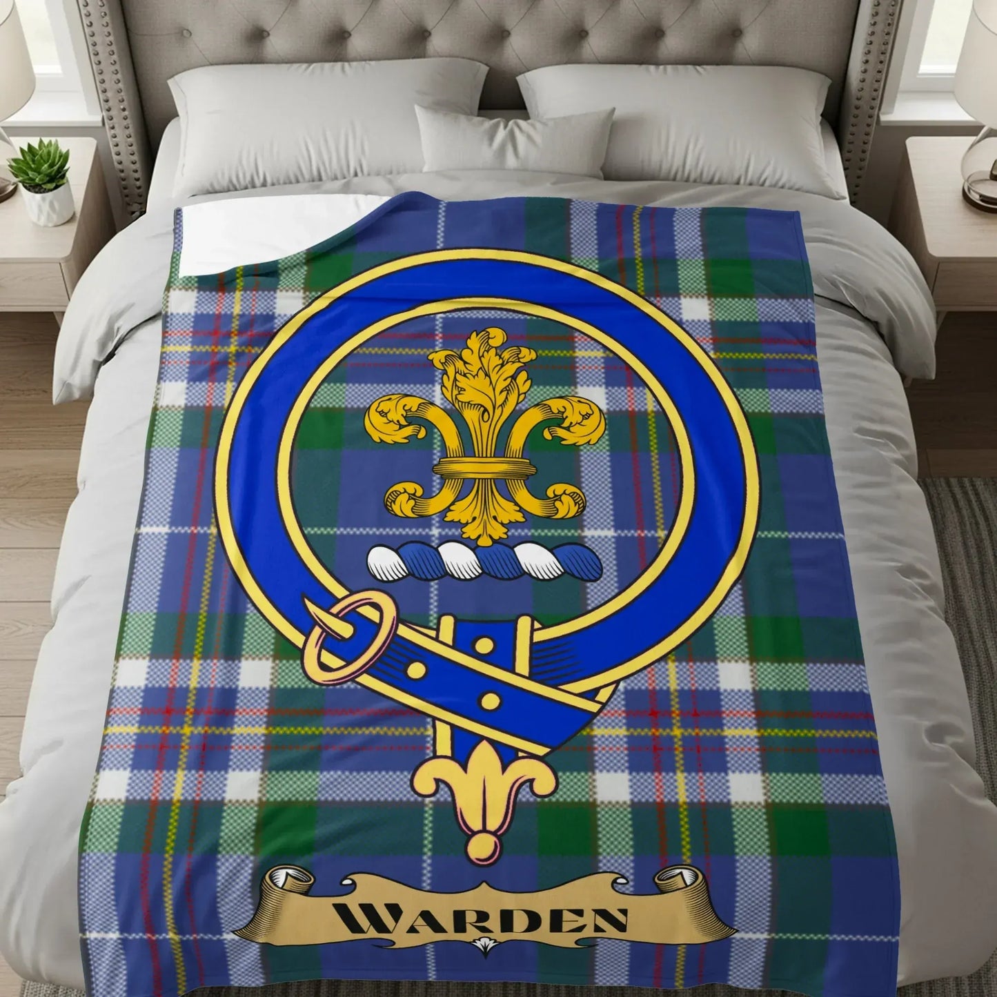 Warden Crest Blue Plaid Pattern Bedding product