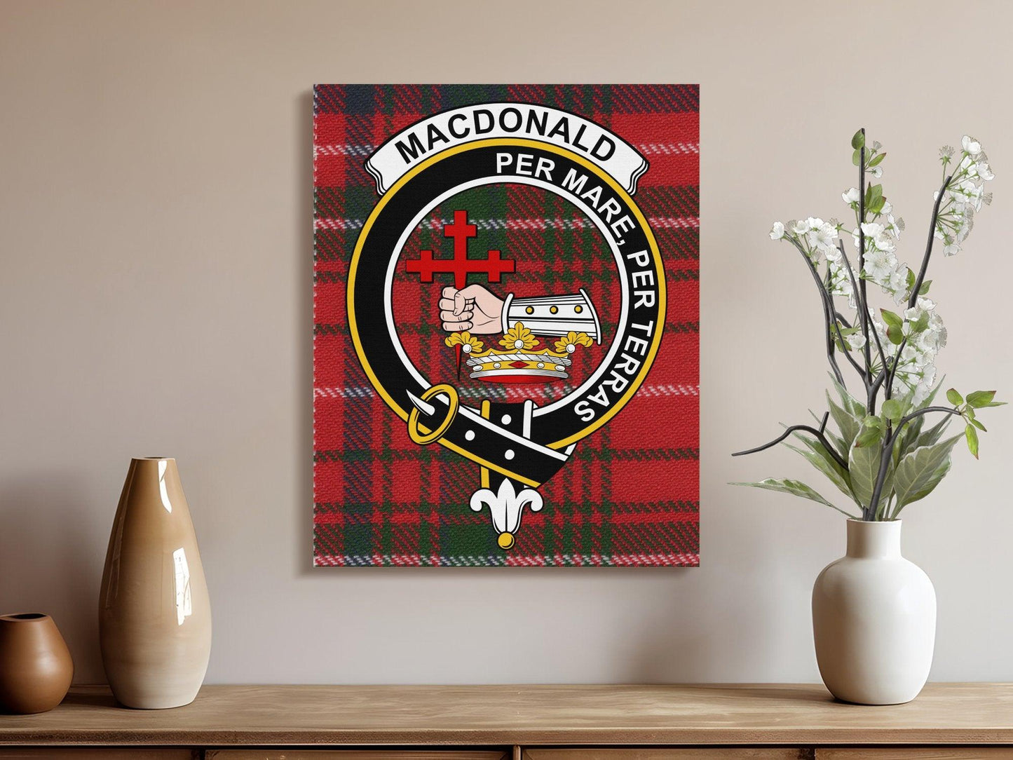 Macdonald Scottish Tartan Crest Canvas Wrap - Celtic Ancestry Gifts