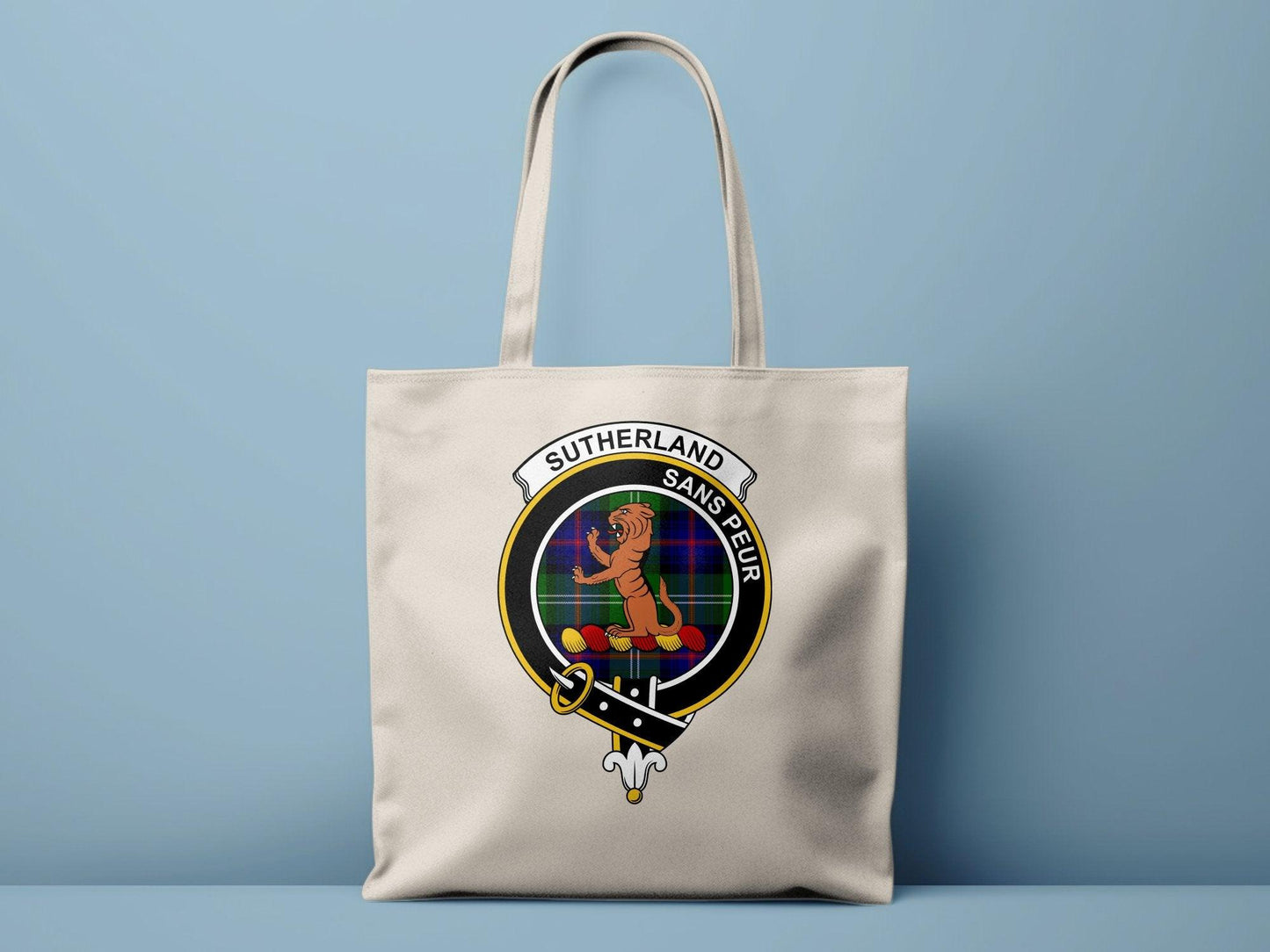 Sutherland Scottish Clan Crest Tartan Tote Bags - Celtic Ancestry Gifts