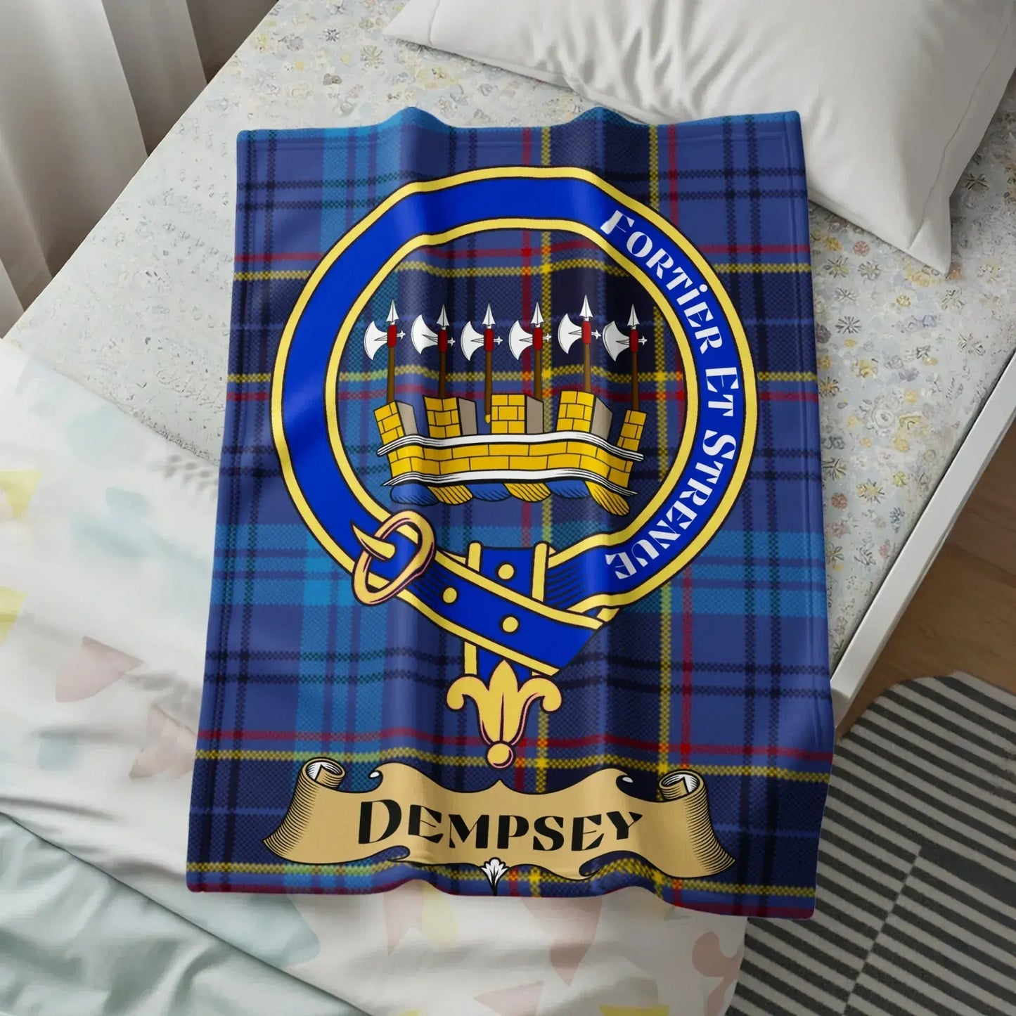 Dempsey Blue Tartan Family Crest Design Blanket product