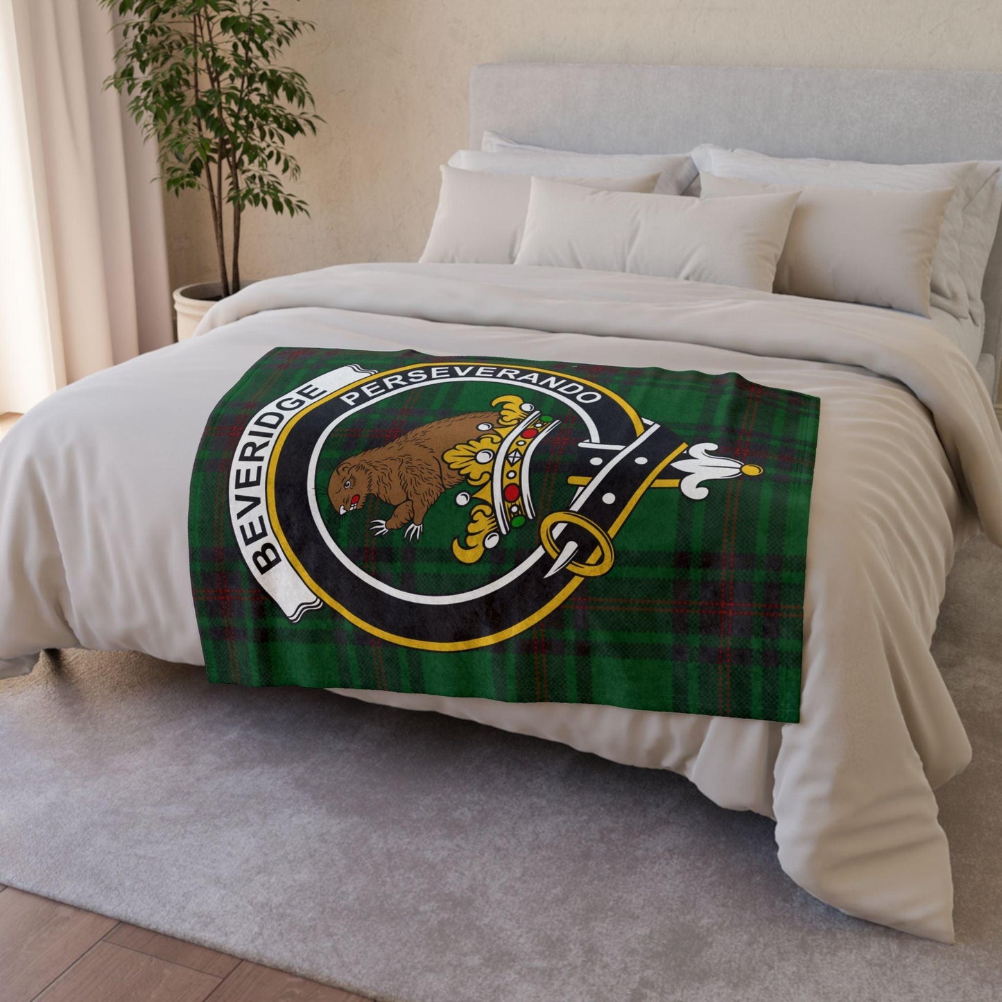 Beveridge Clan Crest Scottish Tartan Blanket