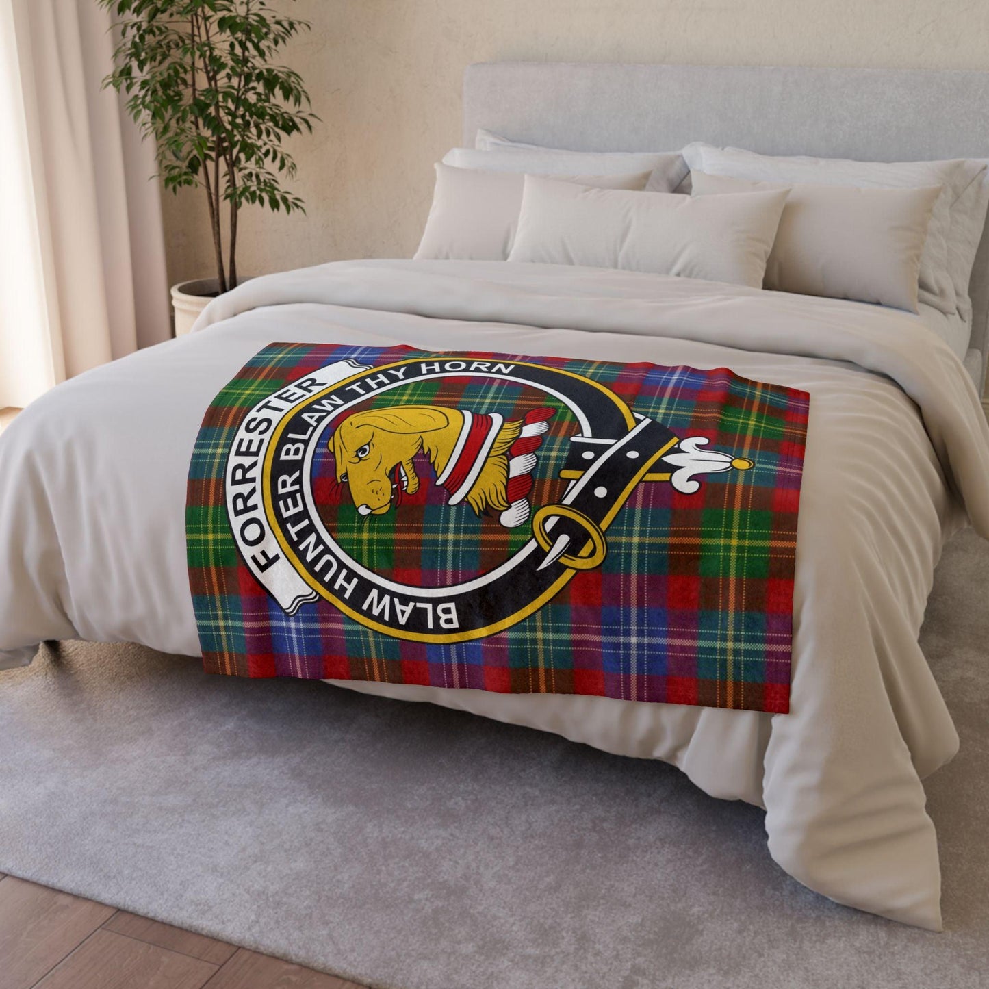 Forrester Clan Tartan Blanket – Scottish Crest Throw