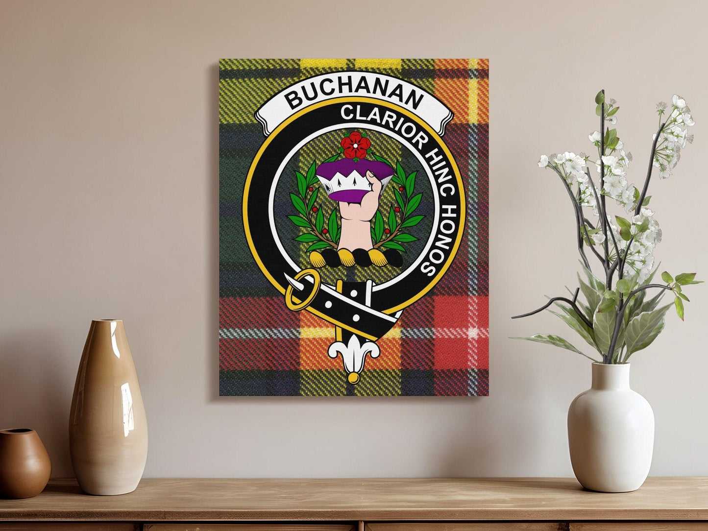 Buchanan Clan Crest Claror Hinc Honos Canvas - Celtic Ancestry Gifts