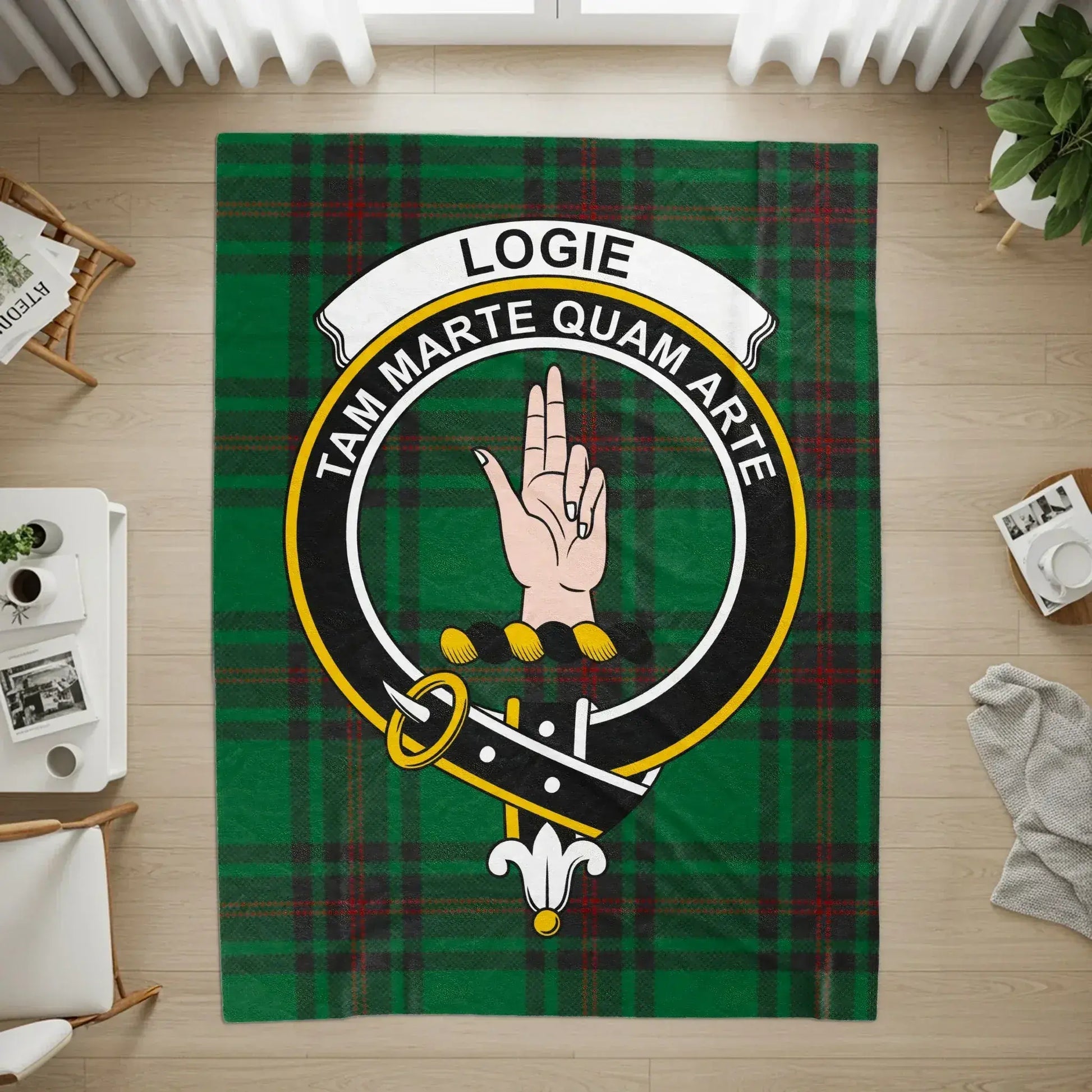 Scottish Clan Logie Crest Tartan Design Rug product type