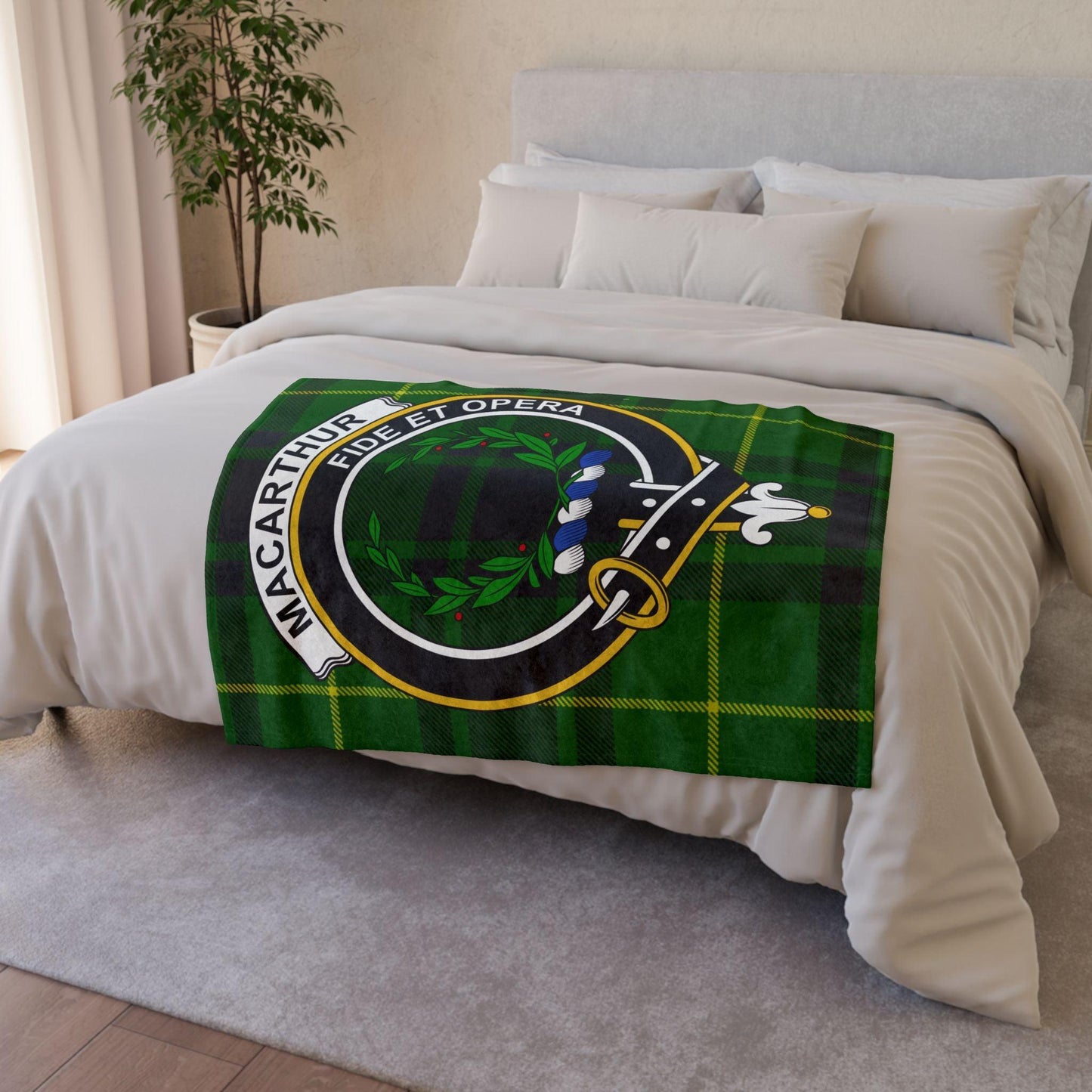 MacArthur Clan Tartan Blanket – Scottish Crest Throw, Soft & Cozy