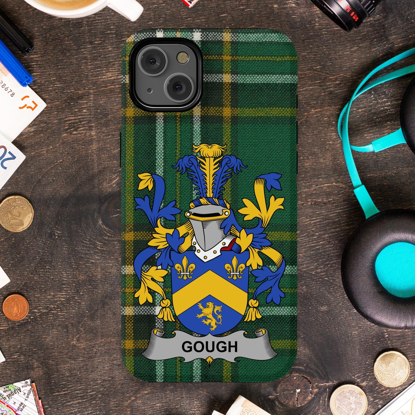Bold Green Tartan Design with Family Crest Phone Case product