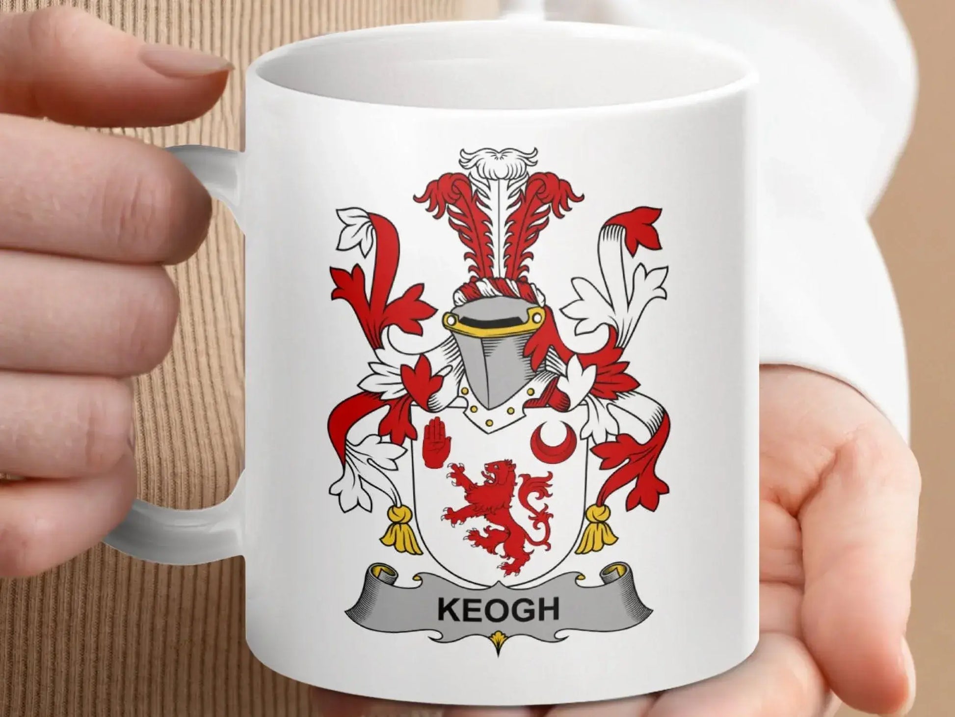 Keogh Irish Surname Coat Arms Family Crest Design mug - Celtic Ancestry Gifts