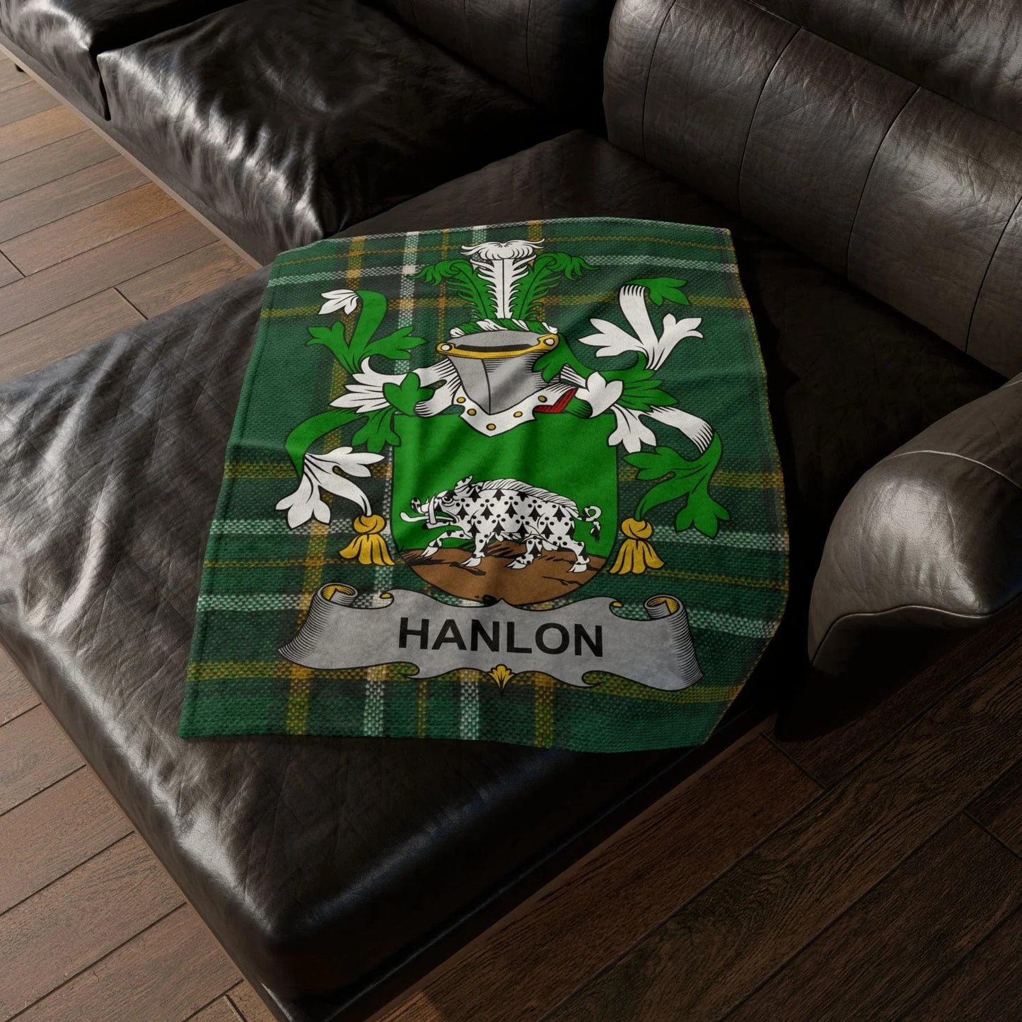 Hanlon Surname Irish Coat Of Arms Tartan Blanket