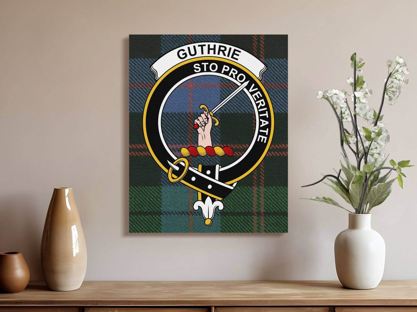 Guthrie Scottish Tartan Crest Canvas Wrap - Celtic Ancestry Gifts