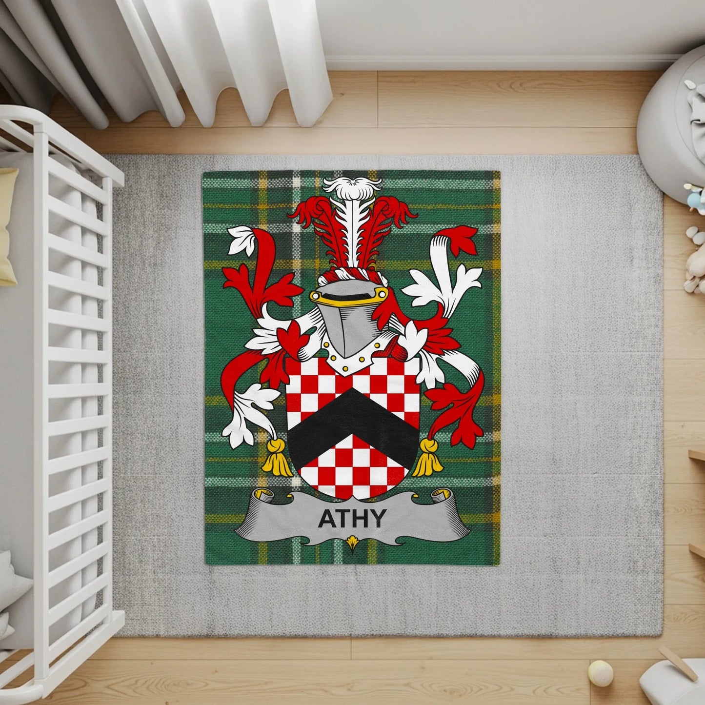 Athy Family Crest Green Background Rug product