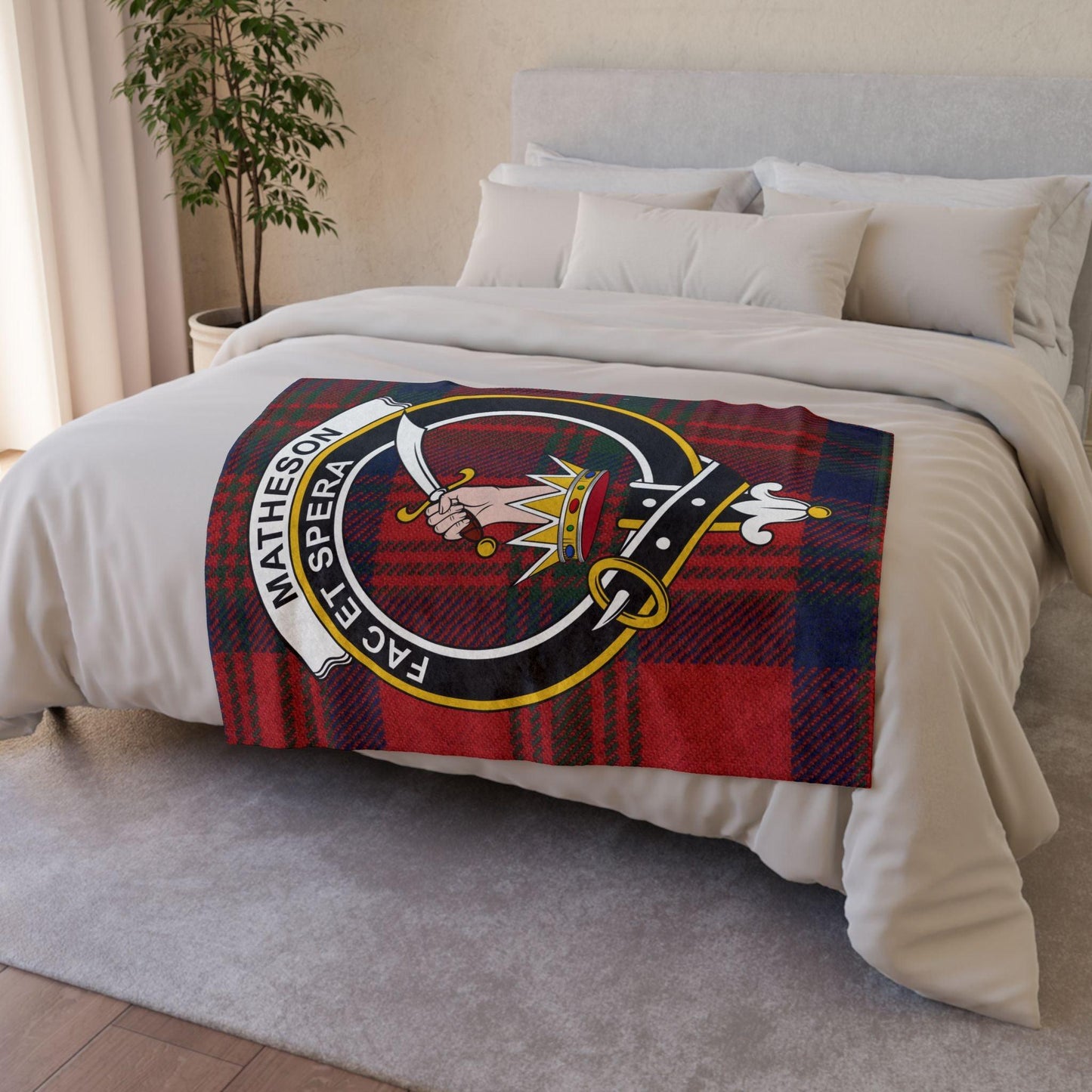 Matheson Clan Tartan Blanket – Scottish Crest Throw, Soft & Cozy