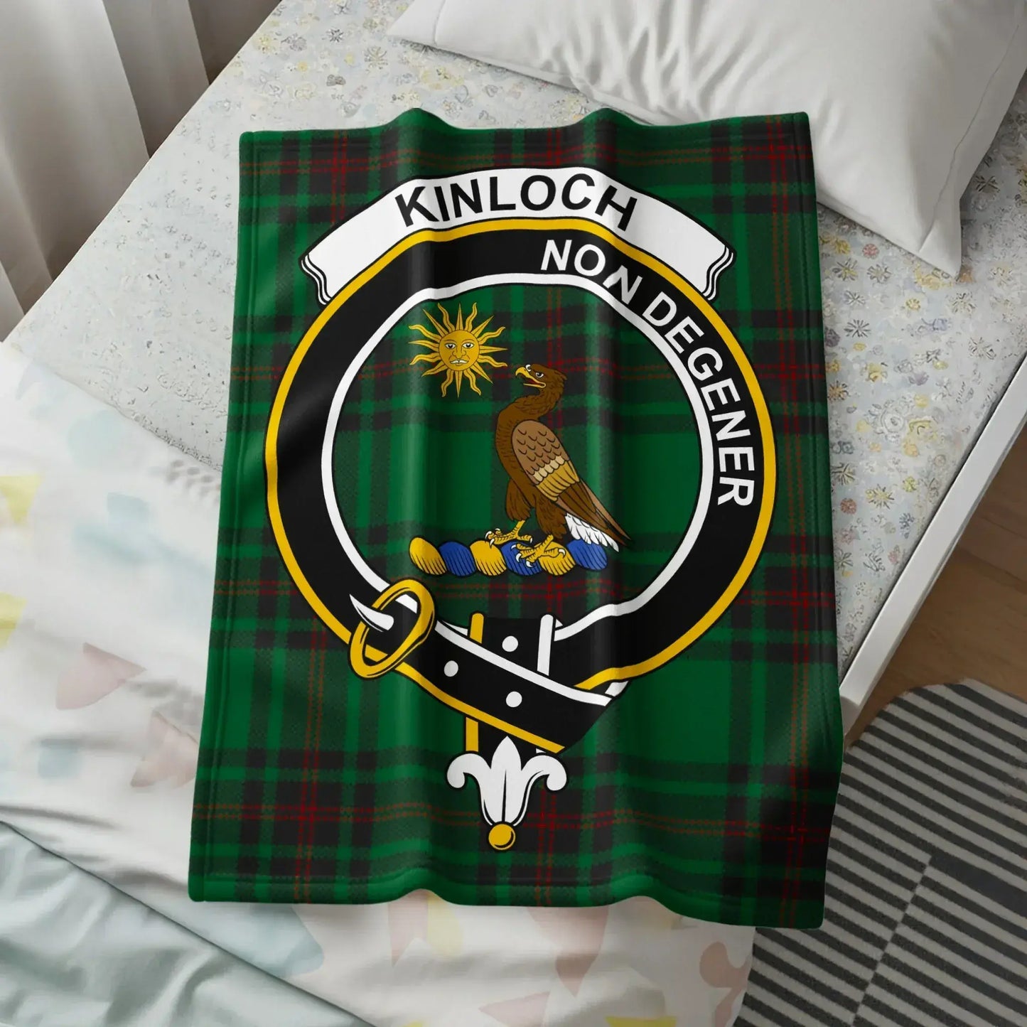 Vibrant Clan Kinloch Tartan Crest Bed Blanket product