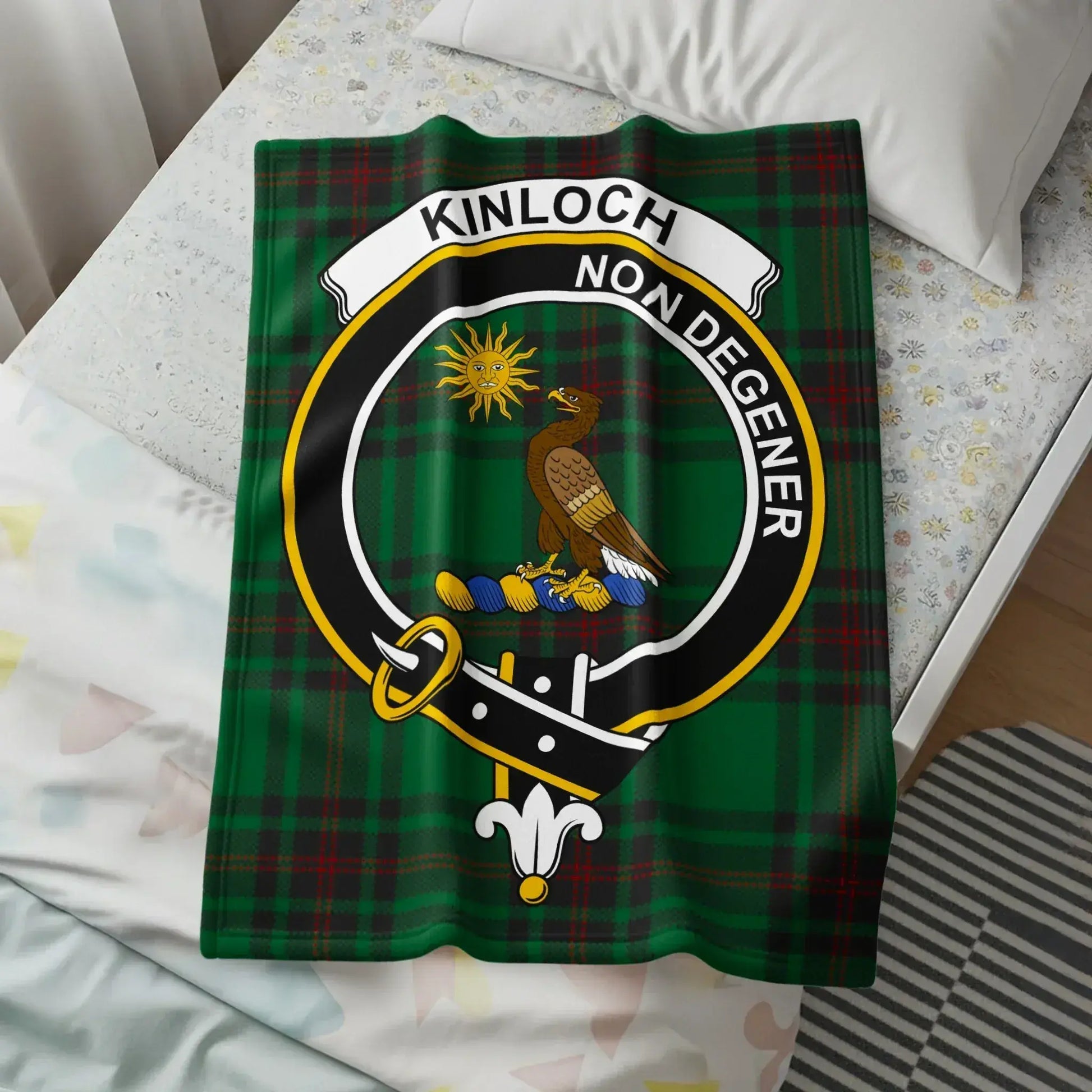 Vibrant Clan Kinloch Tartan Crest Bed Blanket product