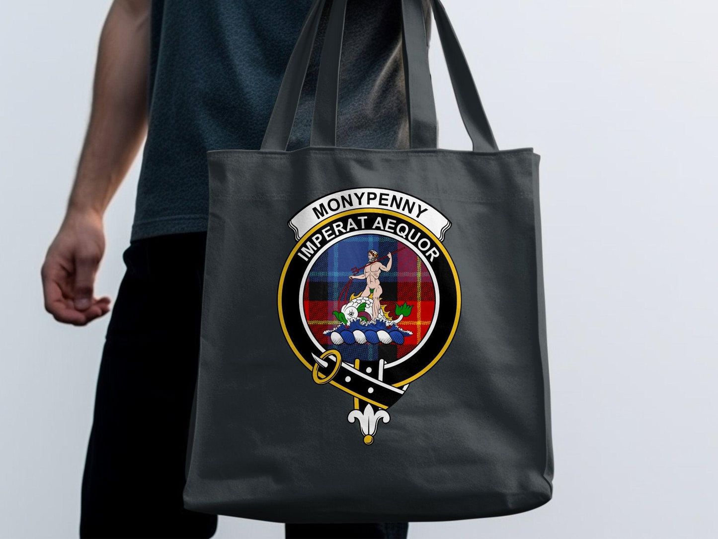 Moneypenny Scottish Clan Crest Tartan Tote Bags - Celtic Ancestry Gifts