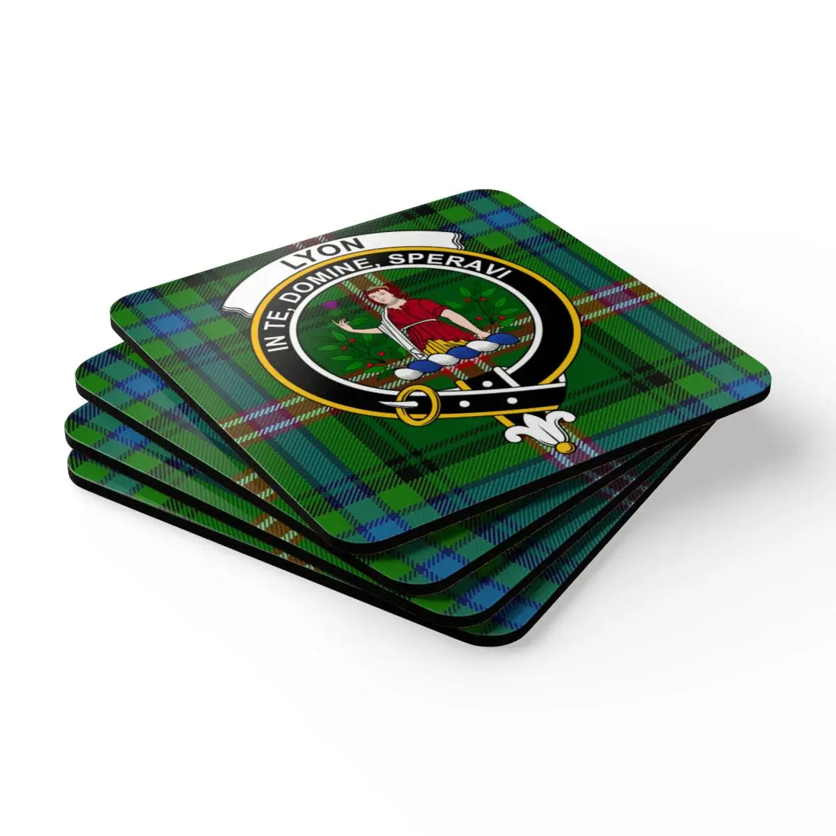 Lyon Clan Motto Tartan Designed Coaster Set product
