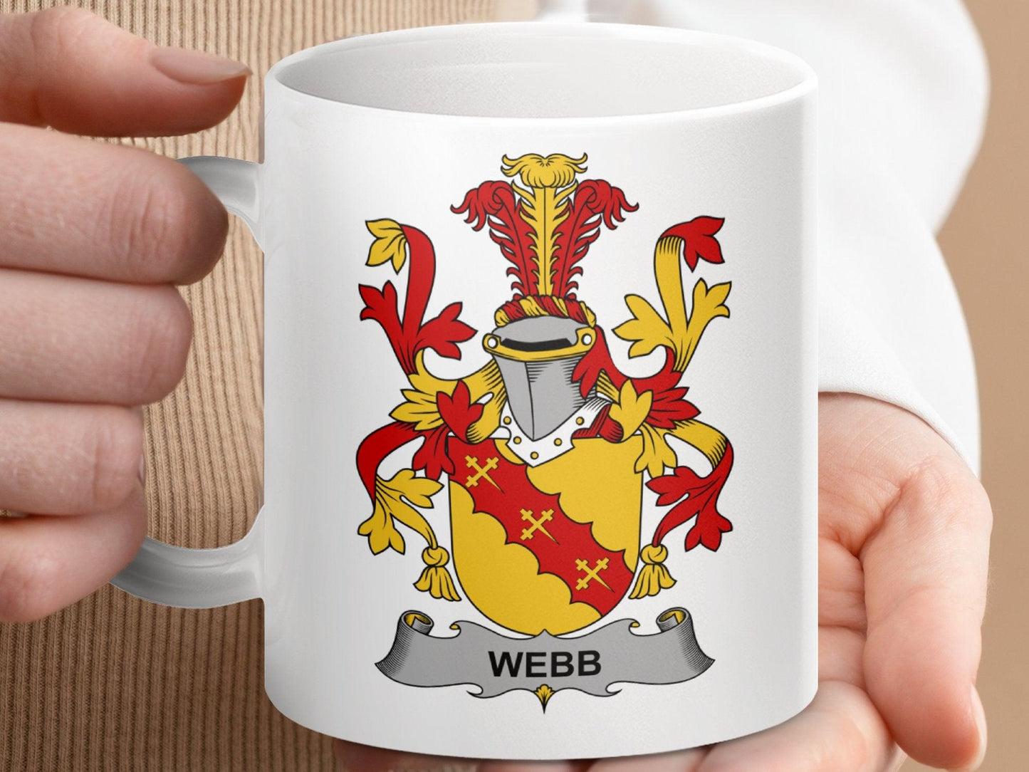 Webb Surname Family Coat of Arms Crest Mug - Celtic Ancestry Gifts