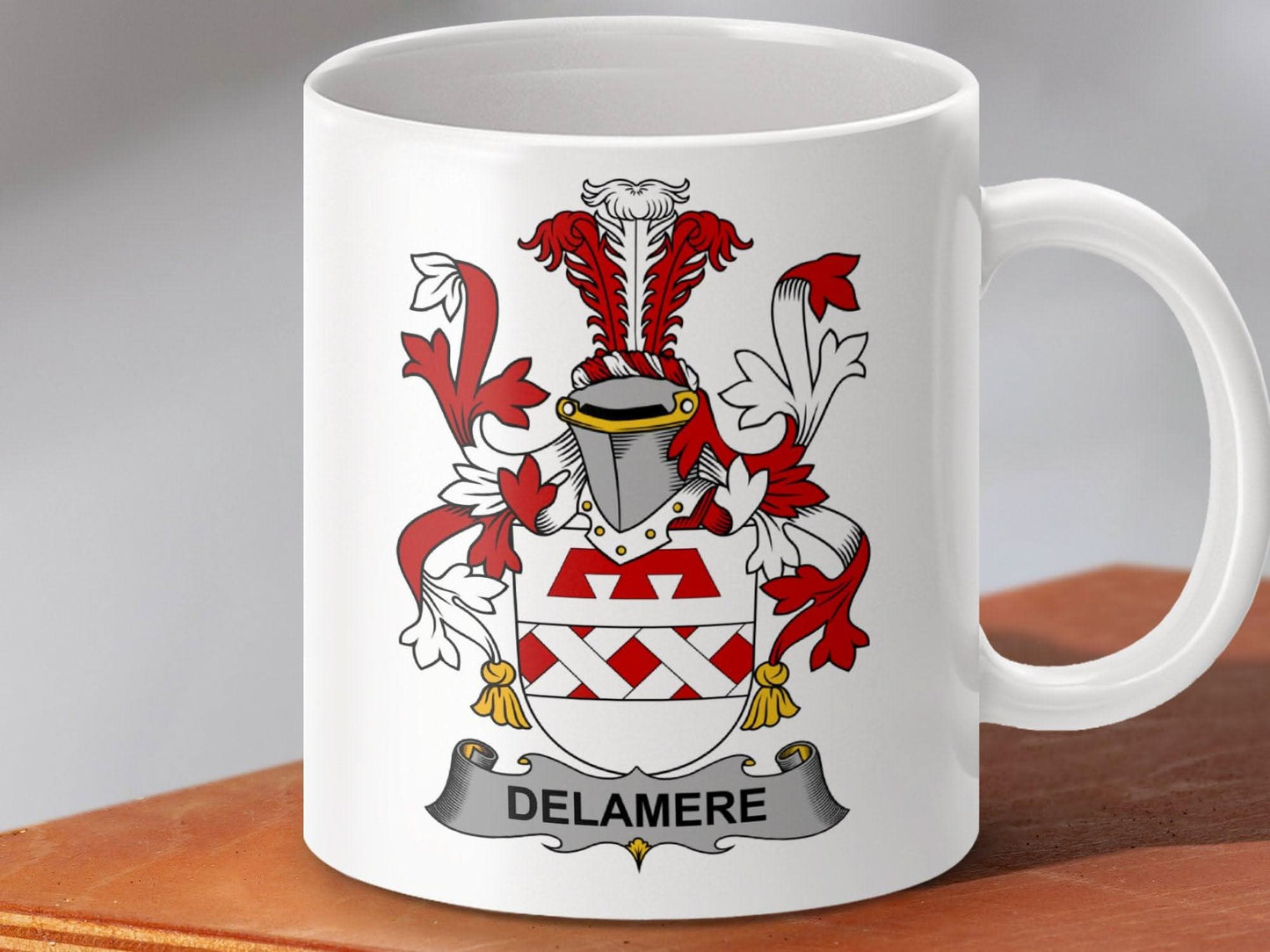 Delamere Surname Irish Family Crest Mug - Celtic Ancestry Gifts