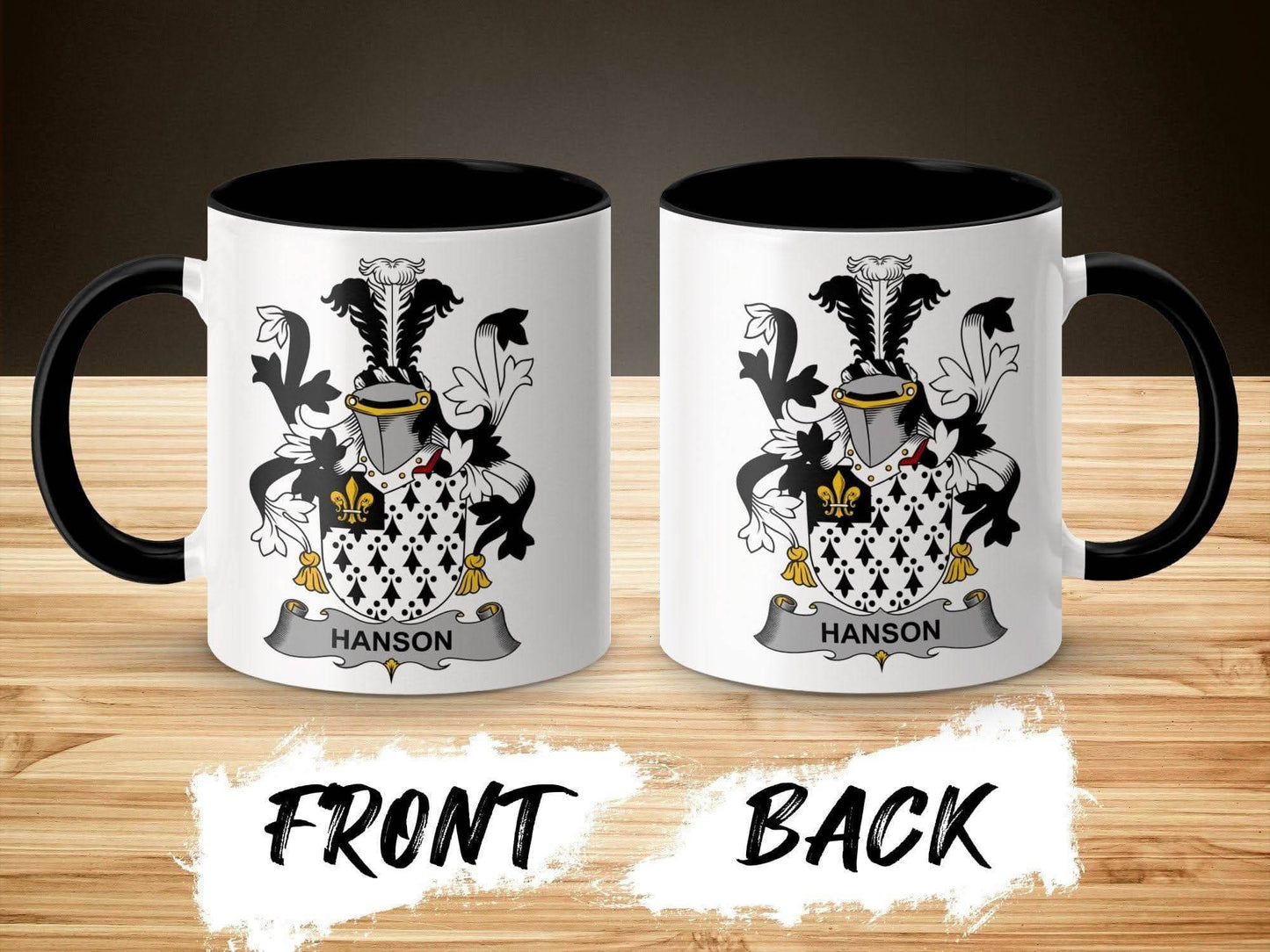 Black and White Hanson Family Crest Mug - Celtic Ancestry Gifts