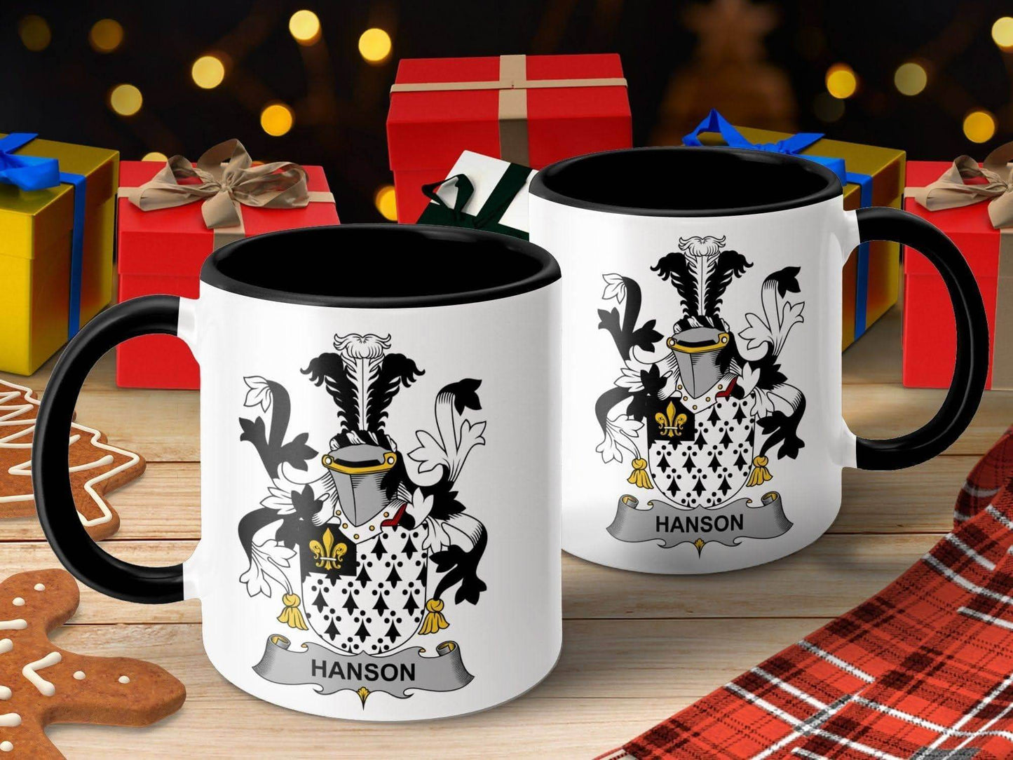 Black and White Hanson Family Crest Mug - Celtic Ancestry Gifts