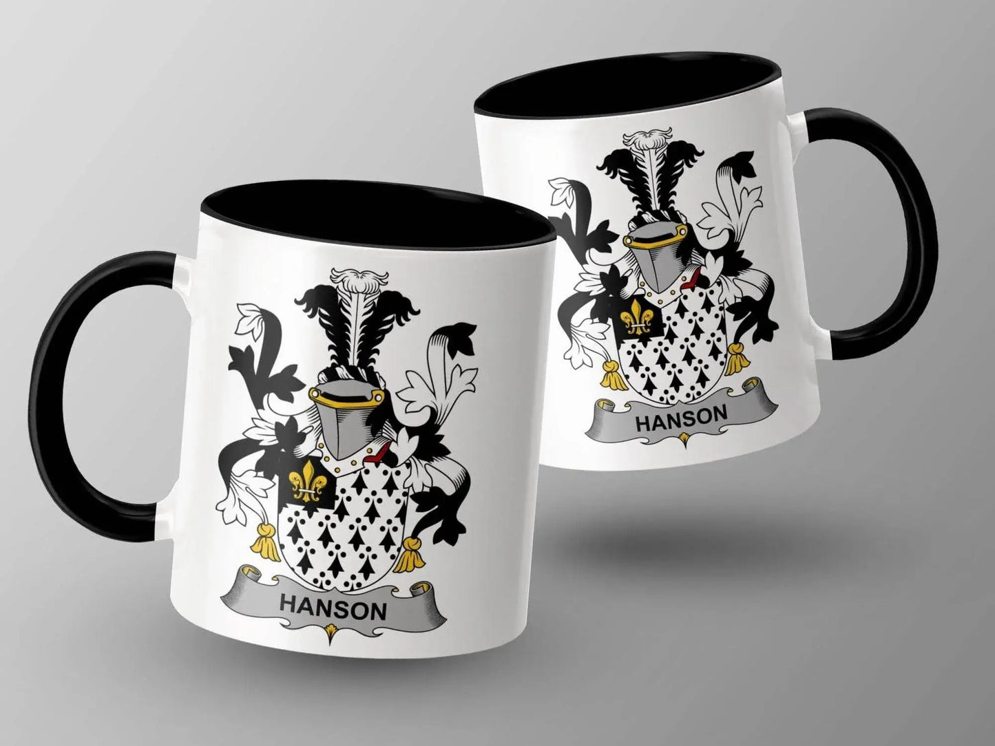 Black and White Hanson Family Crest Mug - Celtic Ancestry Gifts