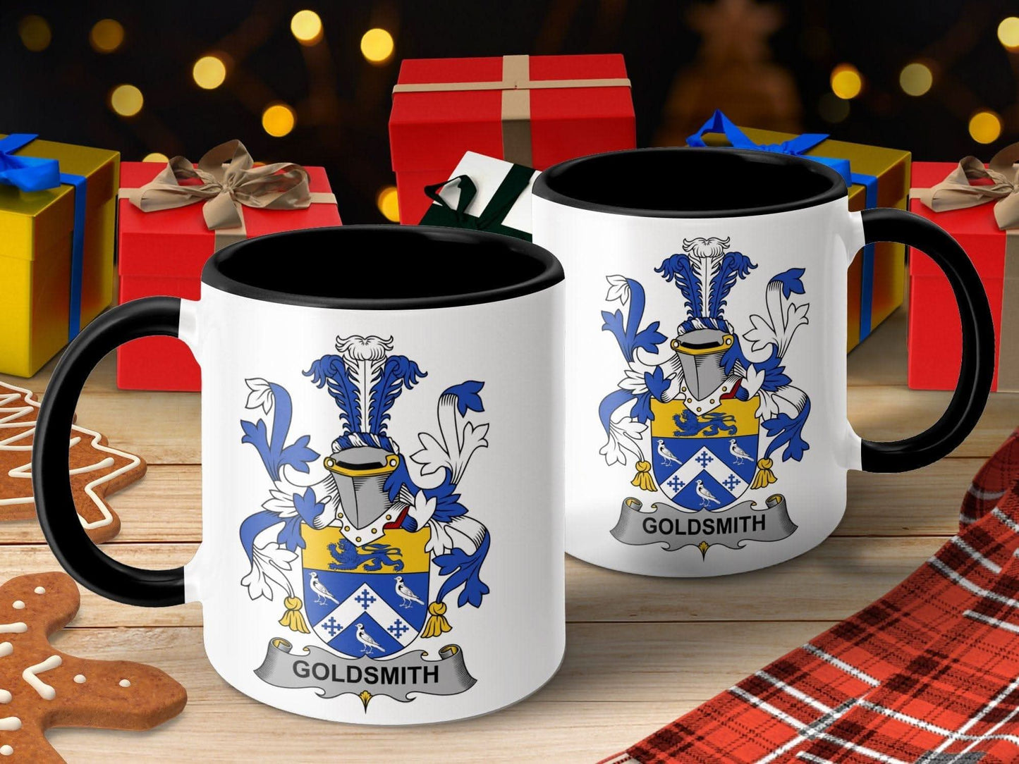 Goldsmith Surname Family Crest Coat of Arms Mug - Celtic Ancestry Gifts