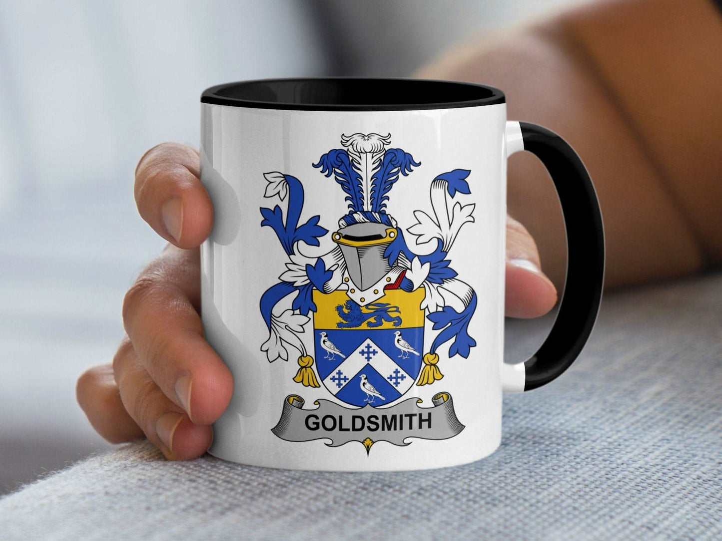 Goldsmith Surname Family Crest Coat of Arms Mug - Celtic Ancestry Gifts