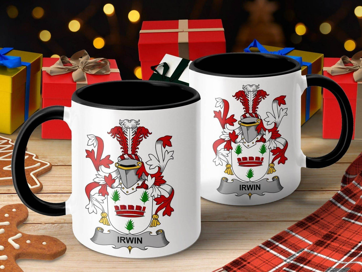 Irwin Surname Family Coat Of Arms Emblem Mug - Celtic Ancestry Gifts