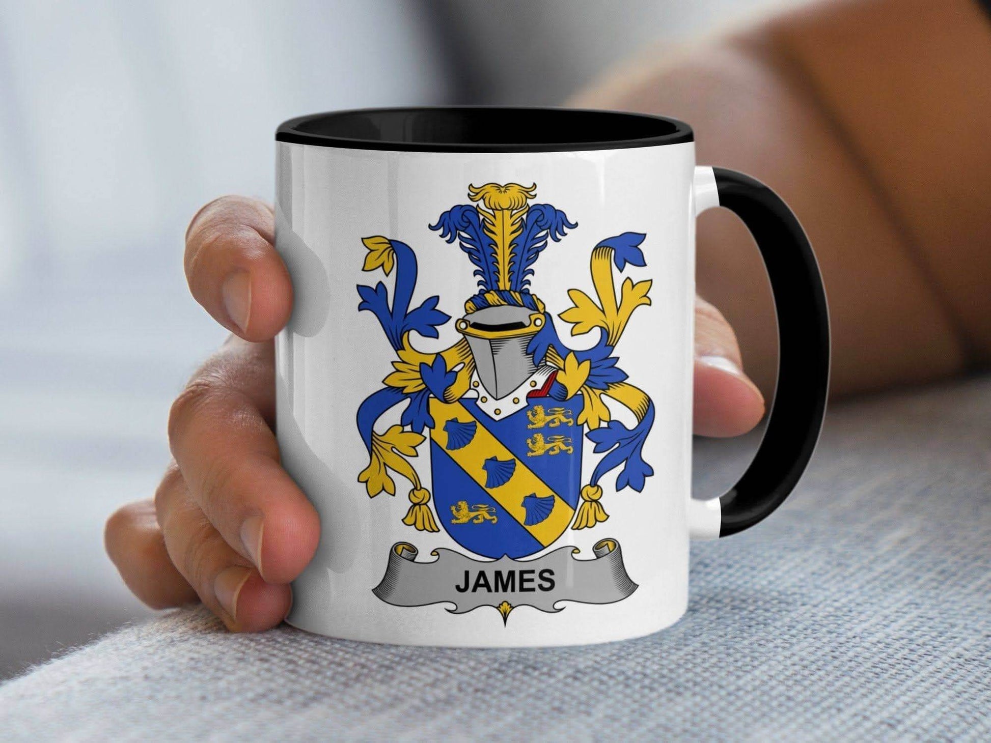 James Family Coat of Arms Heraldic Custom Mug - Celtic Ancestry Gifts