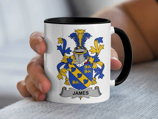 James Family Coat of Arms Heraldic Custom Mug - Celtic Ancestry Gifts