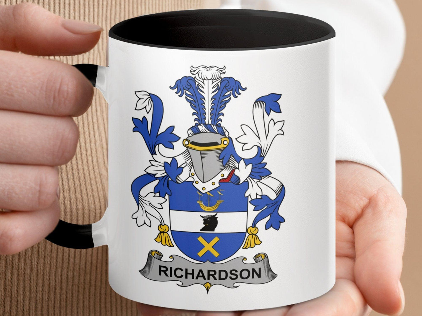 Richardson Family Crest Mug, Custom Family Name Mug, Heraldry Mug, Personalized Coat of Arms Mug, Ancestry Gift - Celtic Ancestry Gifts