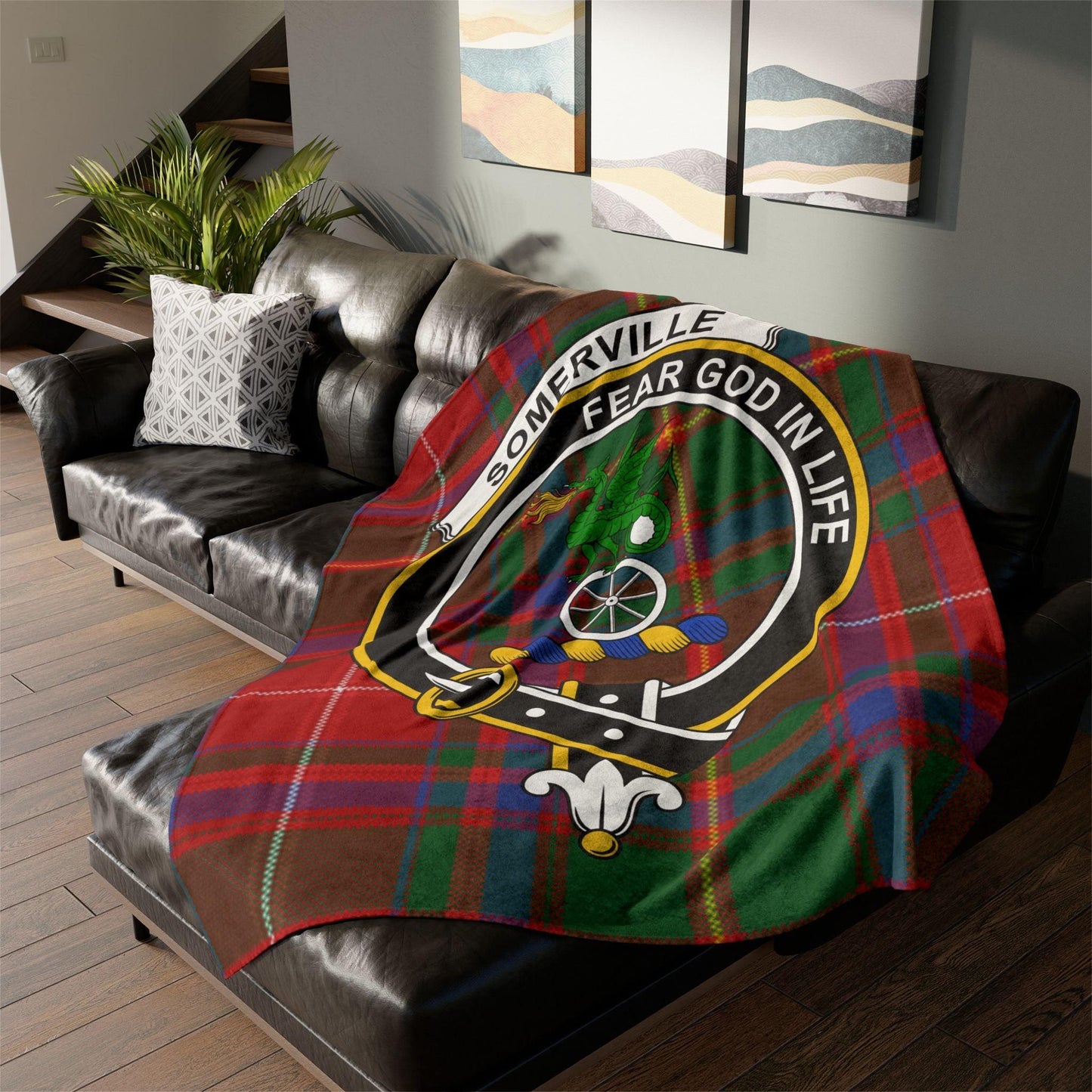 Sommerville Clan Tartan Blanket – Scottish Crest Throw - Celtic Ancestry Gifts