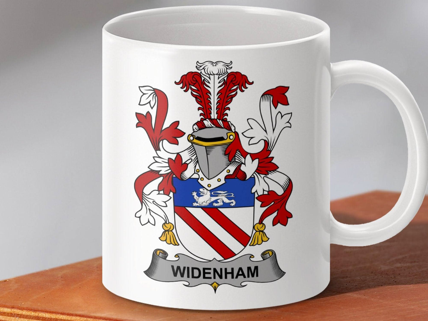 Widenham Surname Family Crest Coat of Arms mug - Celtic Ancestry Gifts