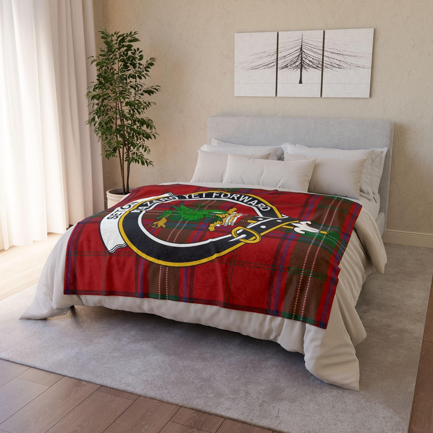 Seton Clan Tartan Blanket – Scottish Crest Throw