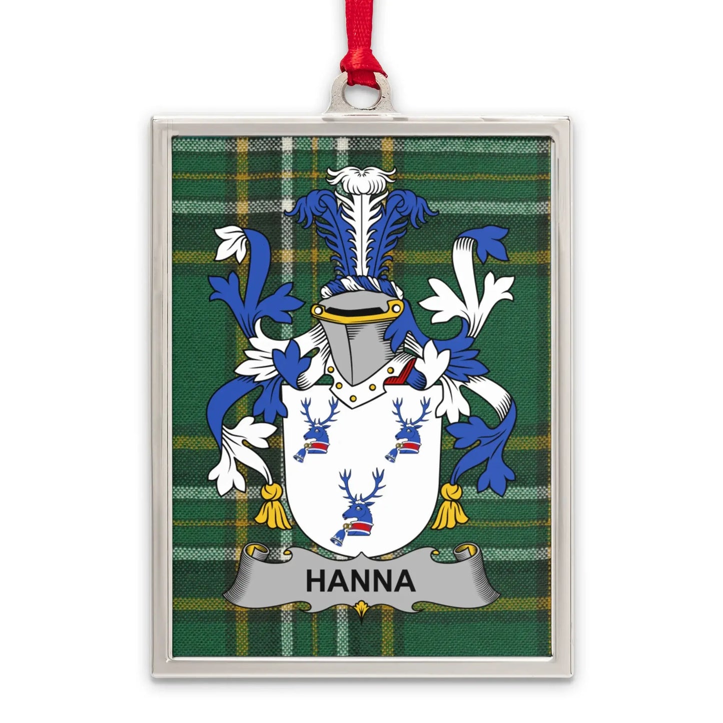 Hanna Family Crest Green Plaid Background product
