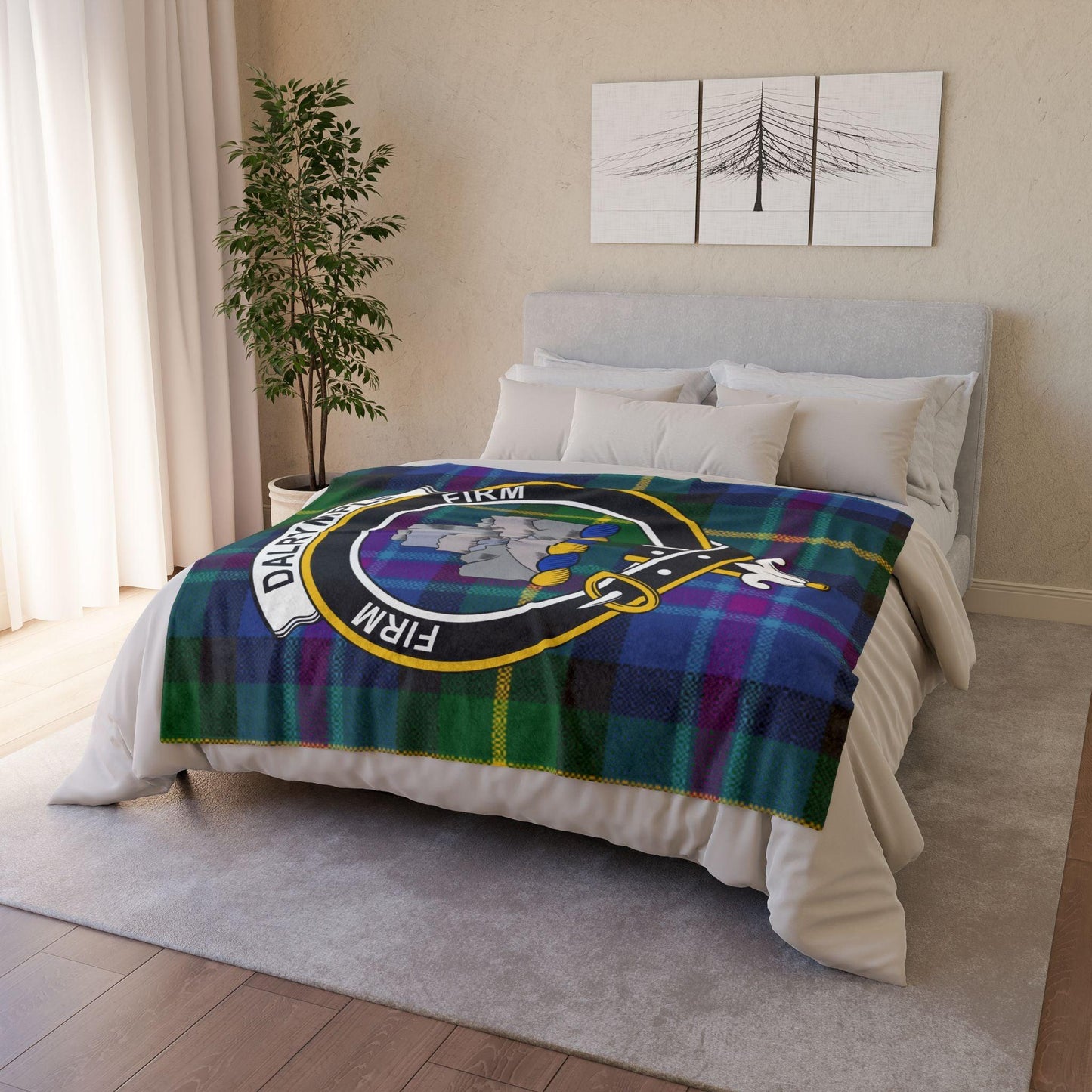 Dalrymple Clan Tartan Blanket – Scottish Crest Throw, Soft & Cozy