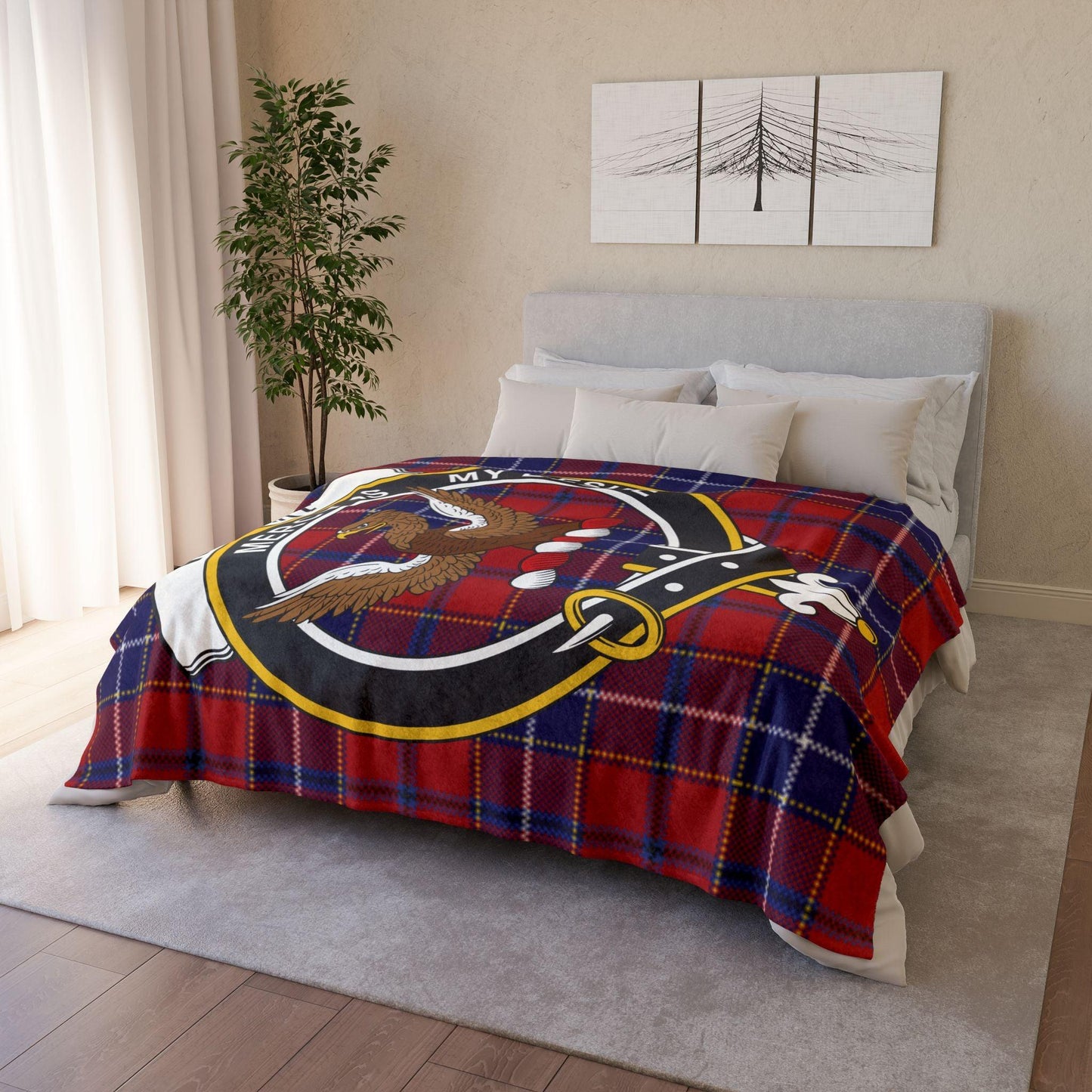 Wishart Clan Tartan Blanket – Scottish Crest Throw - Celtic Ancestry Gifts